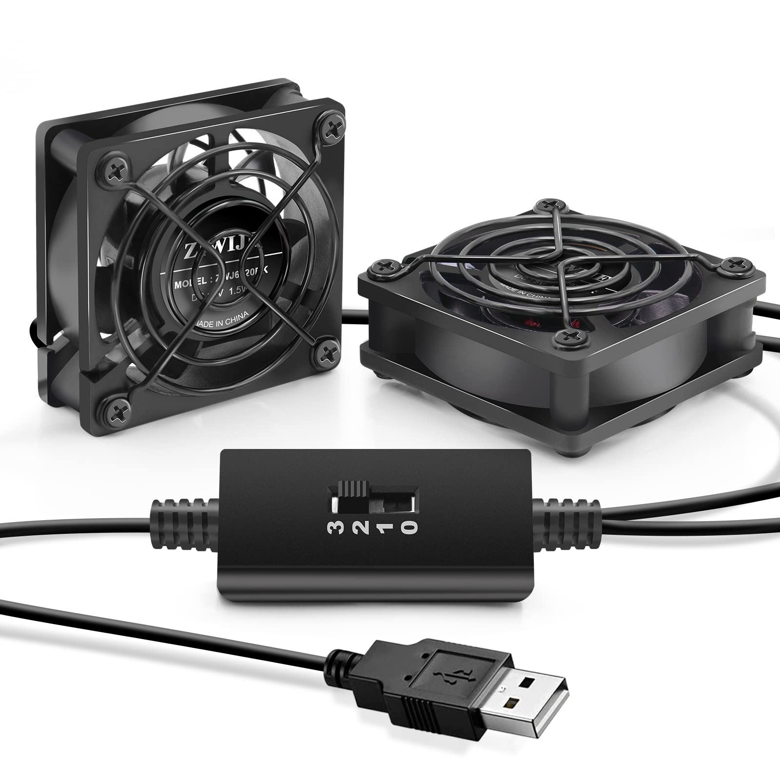 Ziwije Dual Usb Cooling Fan 60Mm With Speeds Control 5V Ball Bearing Mini Usb Fan For Cooling Mini Pc, Tv Box, Router