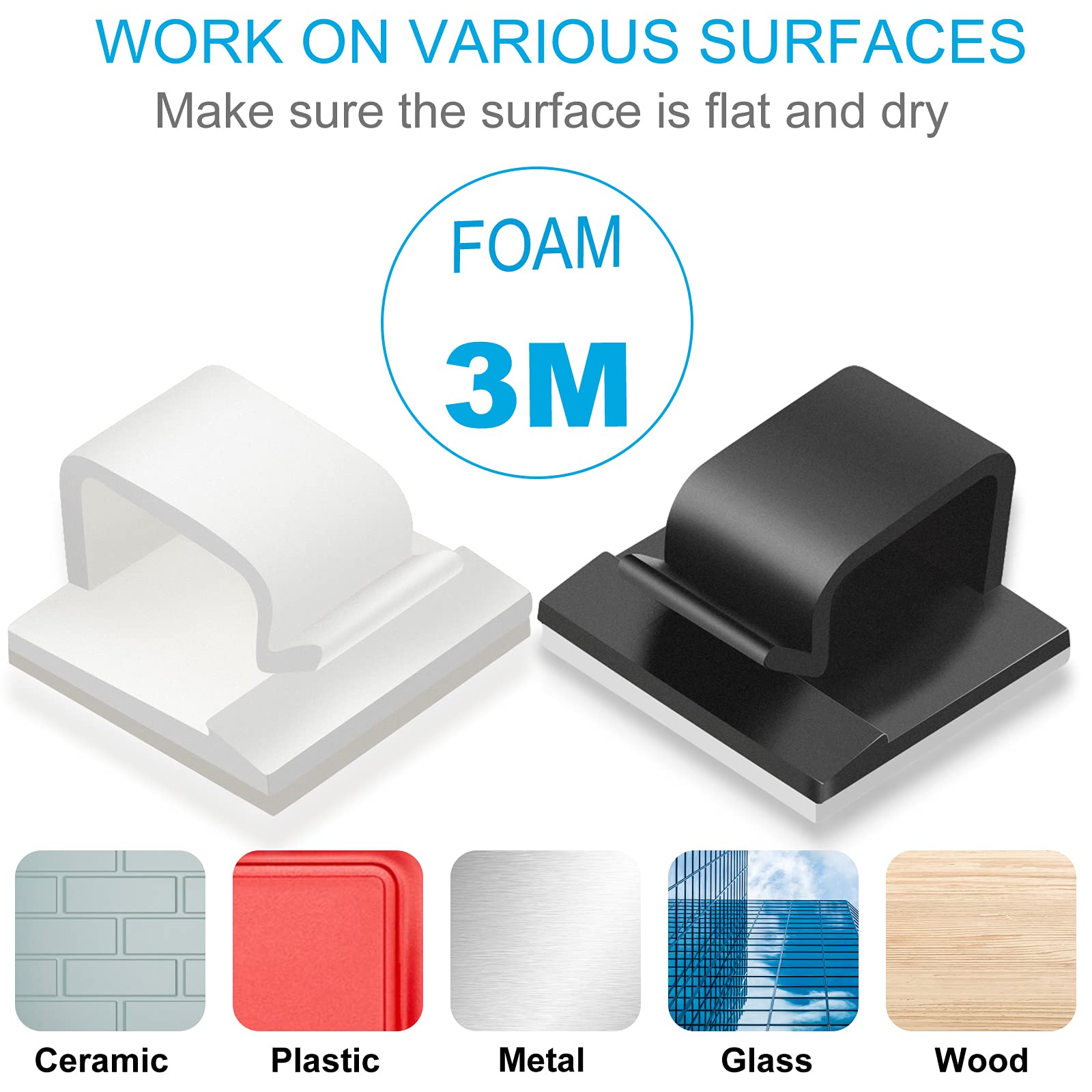 100 Pcs Adhesive Cable Clips White (Small & Large), Upgraded Wall Wire Holder For Cord Organizer Cable Management, Outdoor Light