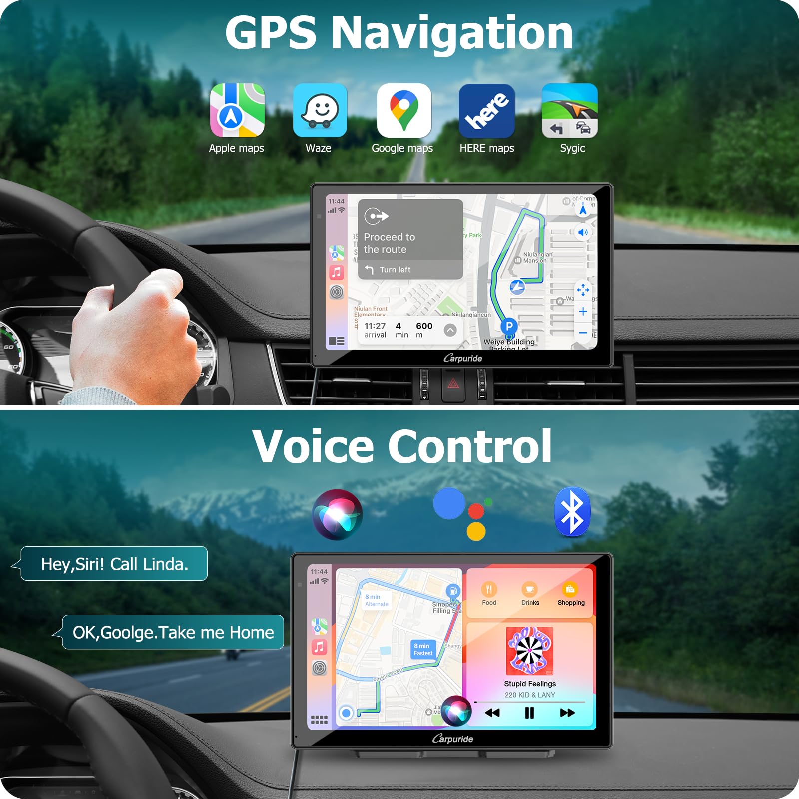 Carpuride W905 Portable Carplay & Android Auto, 9'' Touch Carplay Screen For Car, 4K Dash Cam,1080P Backup Camera, Car Play Navigation With Mirror Link/Siri/Fm/Bluetooth/Light Sensor