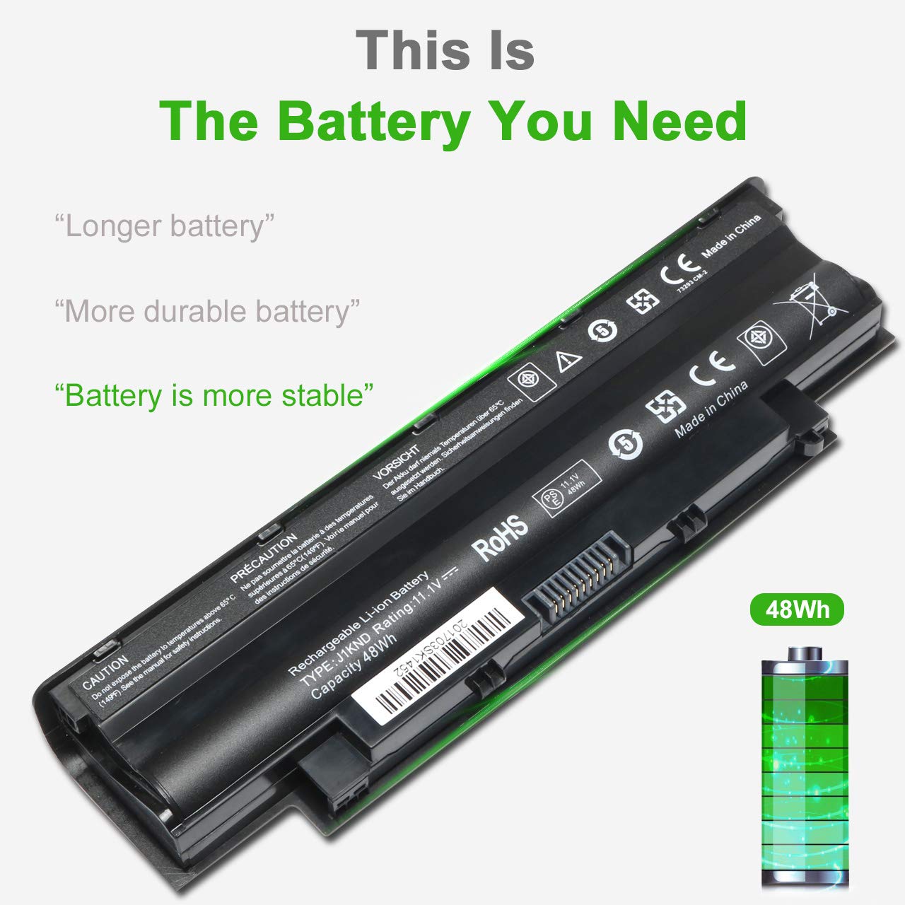 Replacement J1Knd Laptop Battery 11.1V 48Wh For Dell Inspiron N7010 N7110 N5010 N5110 N5030 N5040 N5050 3520 N4010 N4110 N4050 M