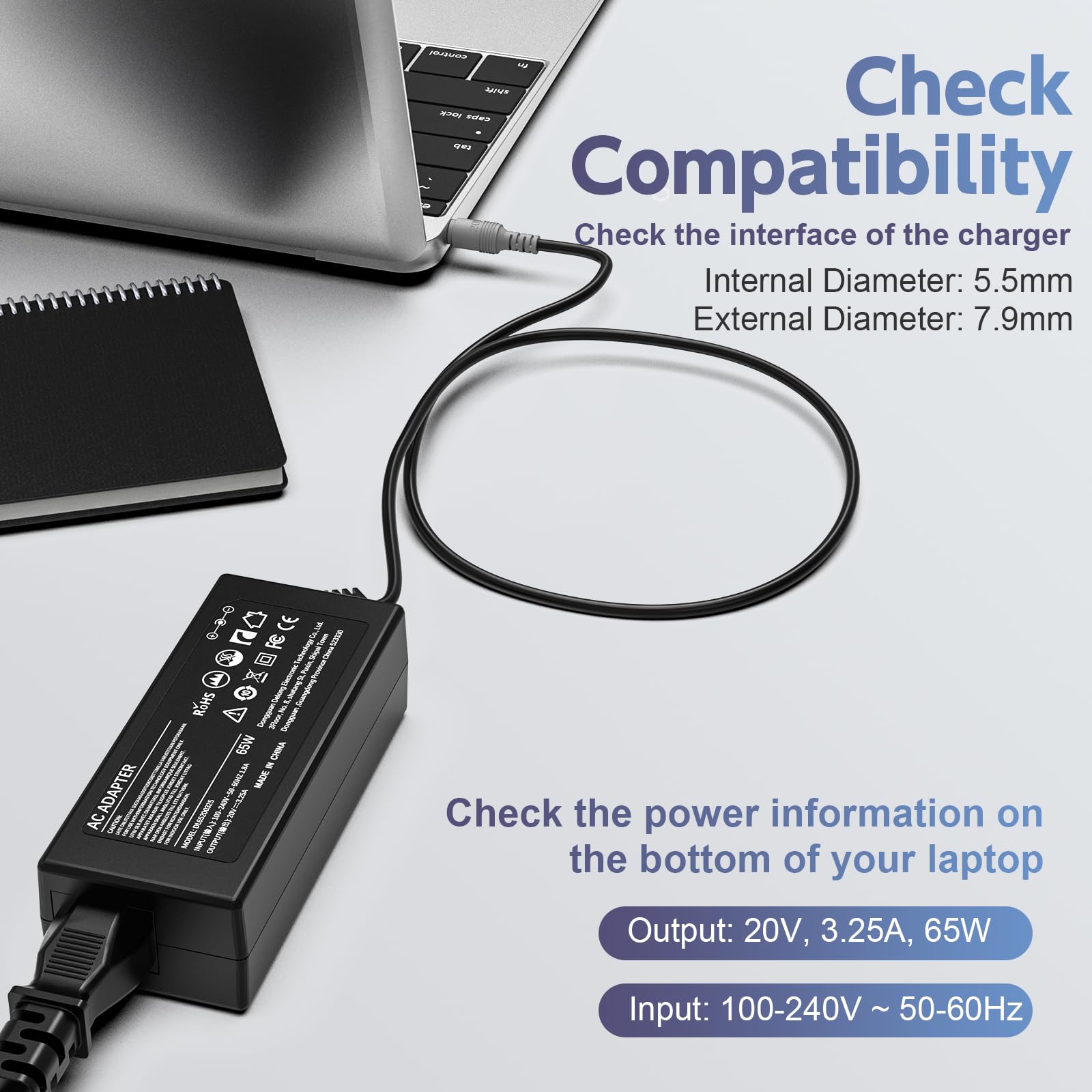 65W Laptop Charger For Lenovo Thinkpad T400 T410 T420 T420S T430 T430S T430U T500 T510 T520 T530; X120E X130E X131E X140E X200 X201 X220 X220T X230; E520 E530 E535 Sl500 Sl510 Power Supply Cord