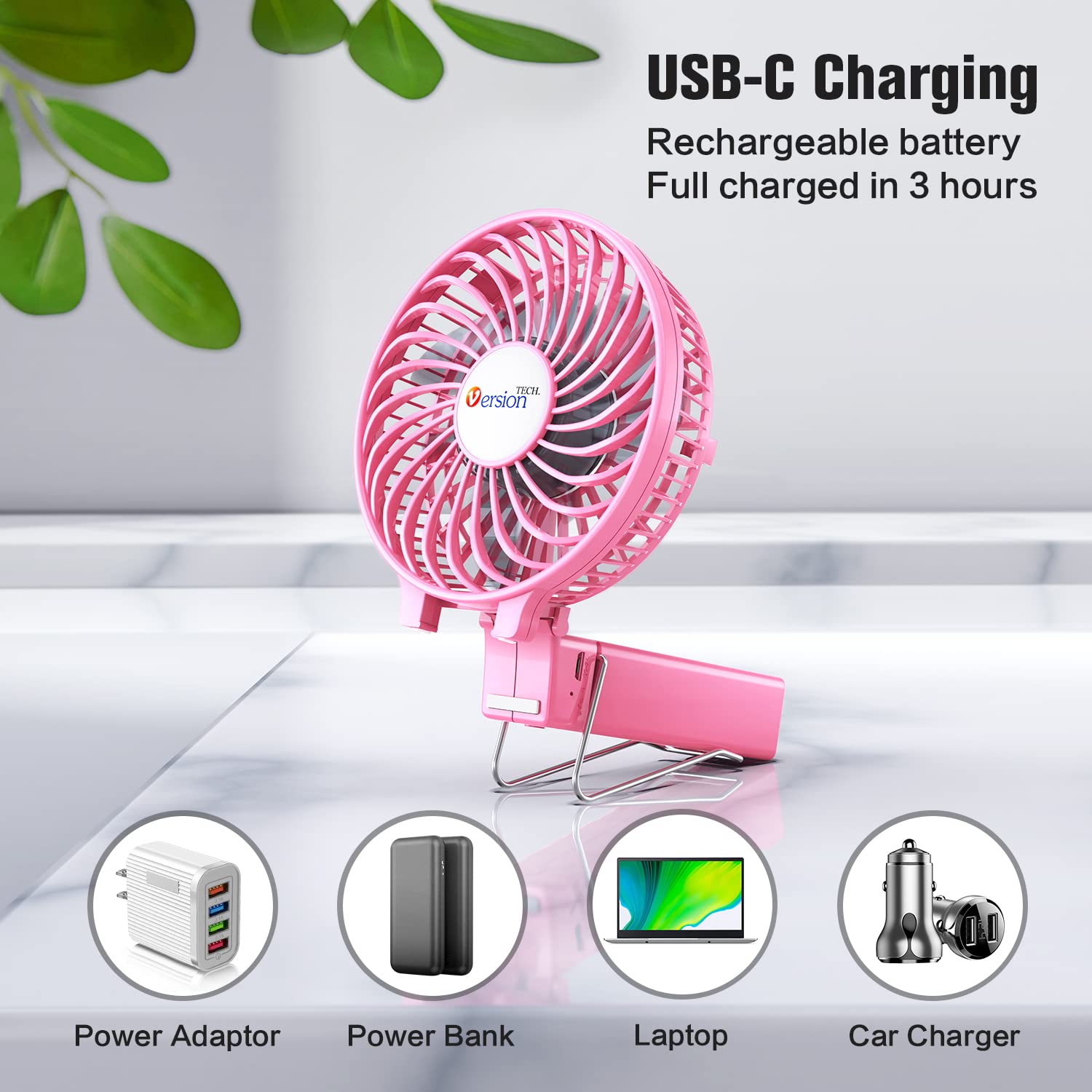 Versiontech. Mini Handheld Fan, Usb Desk Fan, Small Personal Portable Table Fan With Usb Rechargeable Battery Operated Cooling F