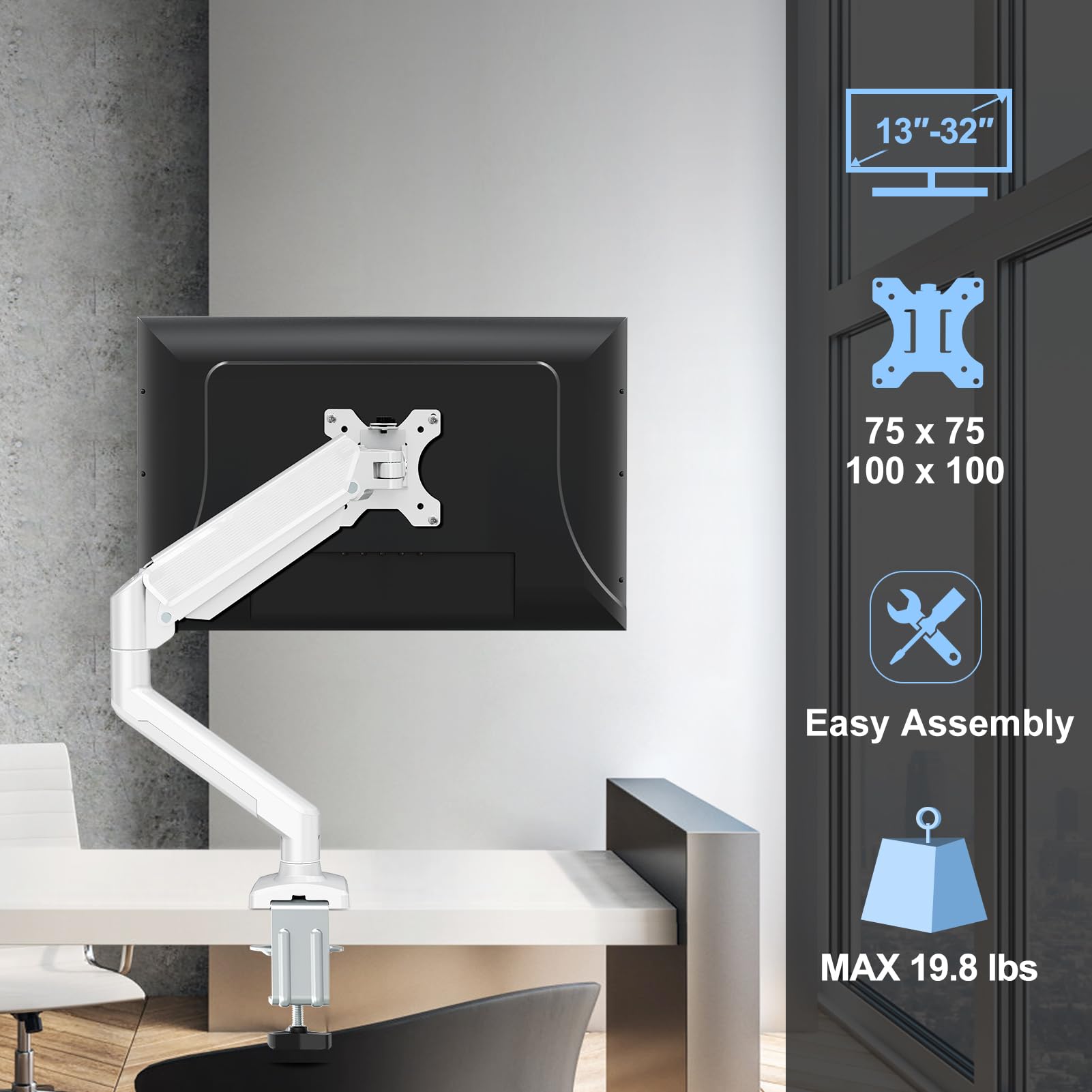 Ergofocus Single Monitor Mount Arm Fits Monitor Up To 32 Inch, Monitor Desk Mount Holds 4.4 19.8Lbs Computer Screen, Full Motion