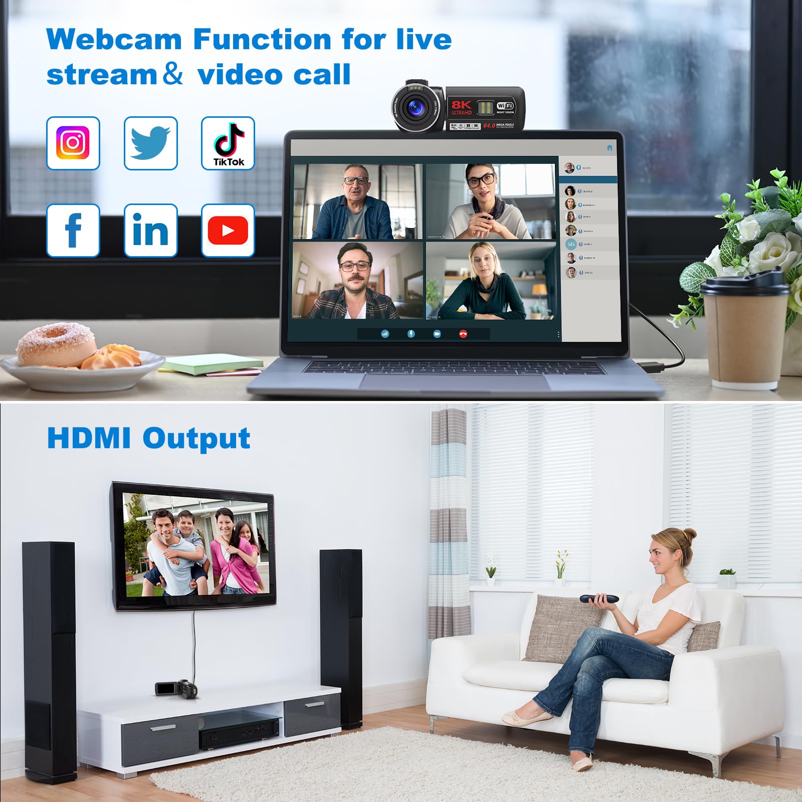 Gtyolor 8K 64Mp Video Camera 18X Digital Camcorder Video Camera For Youtube 3.0 Inch Flip Screen Camcorder Vlogging Camera With