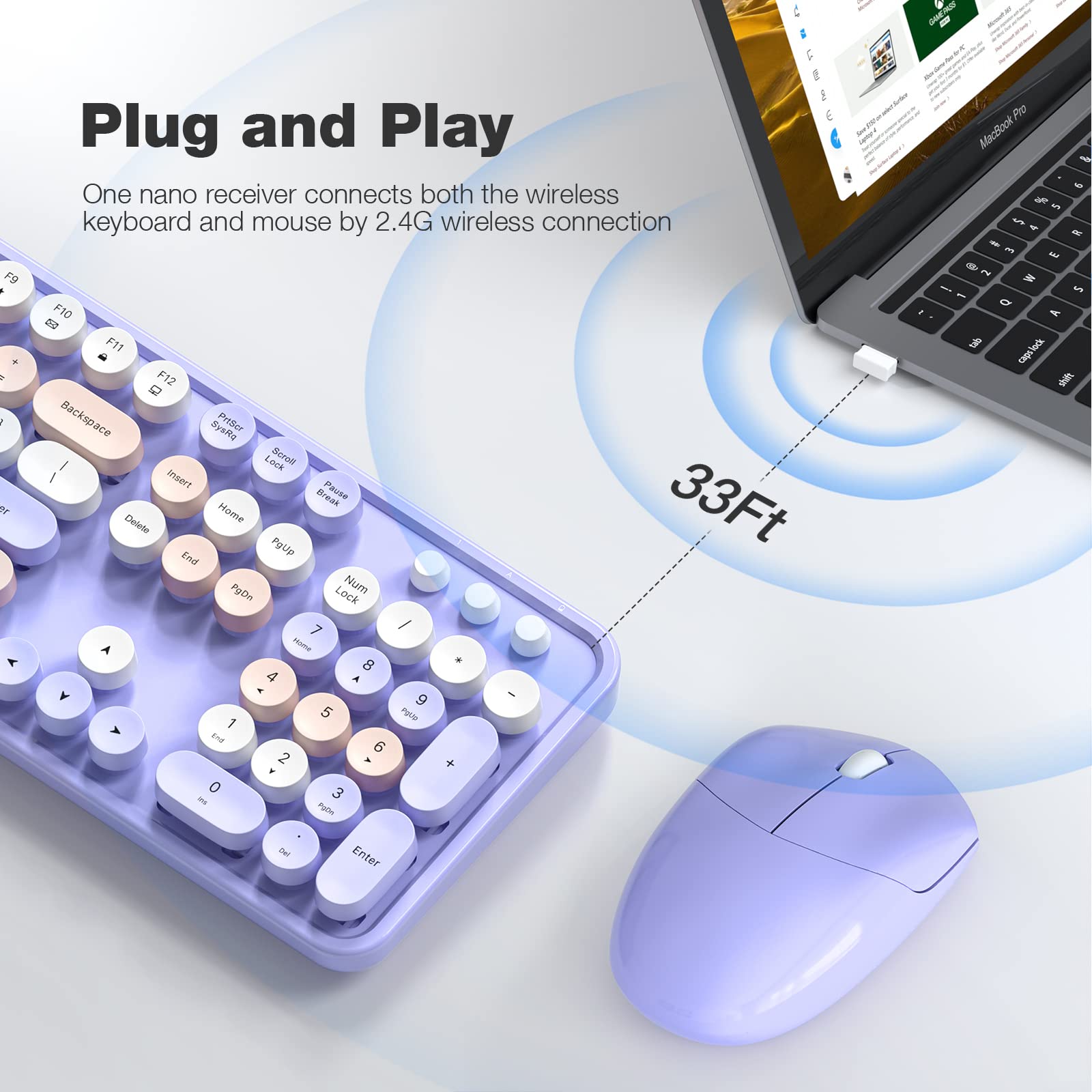 Dilter Wireless Keyboard And Mouse Combo, 104 Keys Full Sized Typewriter Keyboards, 2.4 Ghz Usb Receiver Plug And Play, For Wind