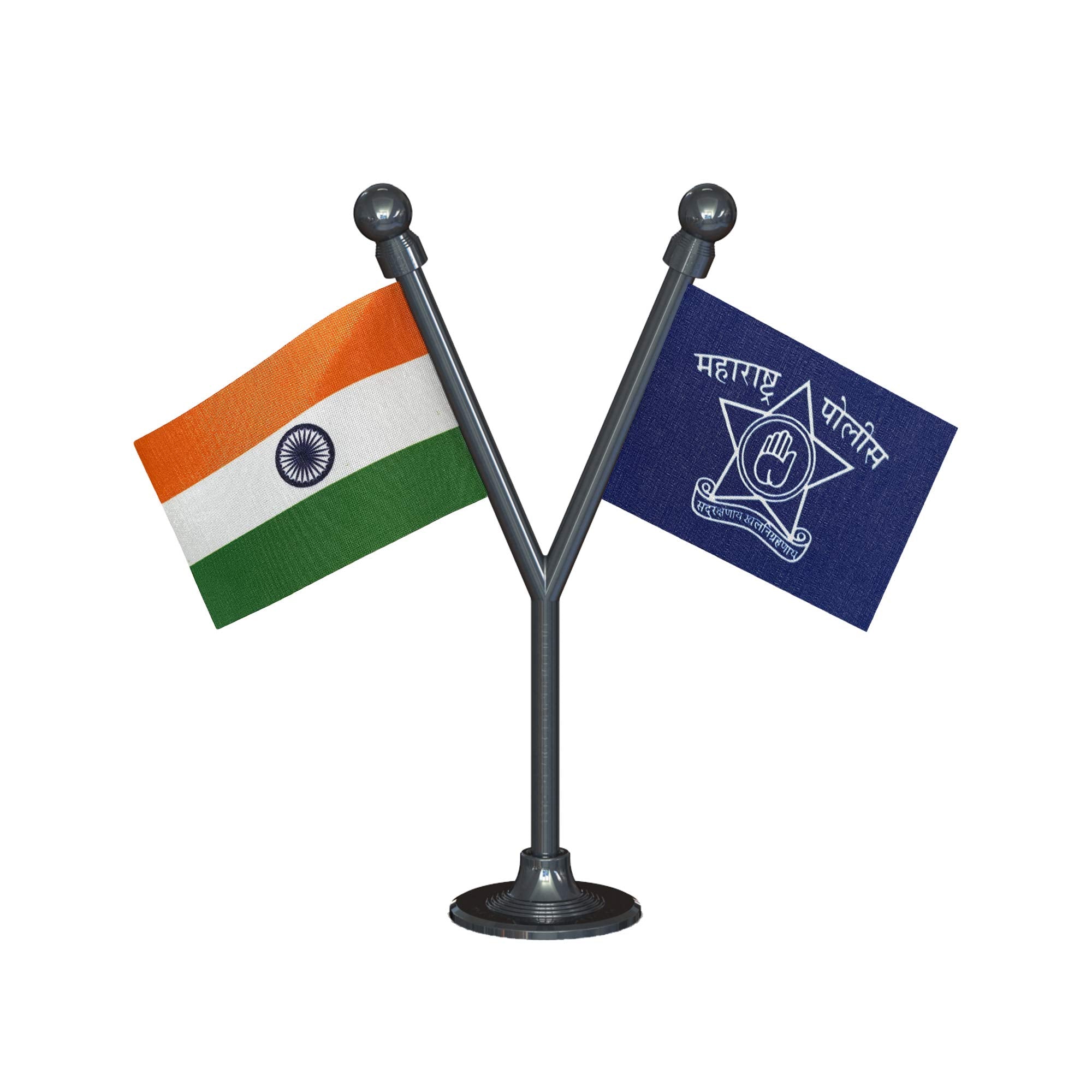 The Flag Corporation India & Maharashtra Police Car Dashboard Flag 2In X 3In With A Plastic Gunmetal Black Base