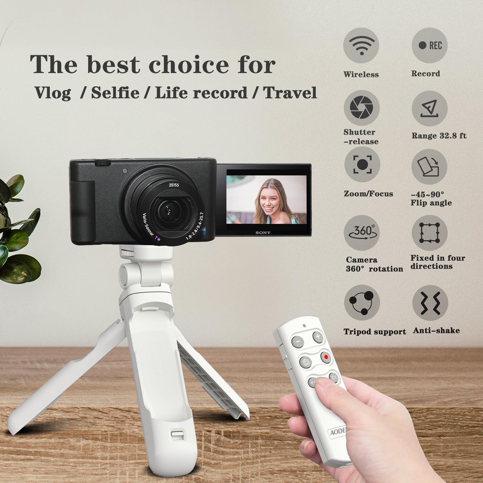 Wireless Camera Remote Control Shooting Grip And Tripod (White) With Remote Shutter Release   Replaces Gp Vpt2Bt For Sony Zv 1,