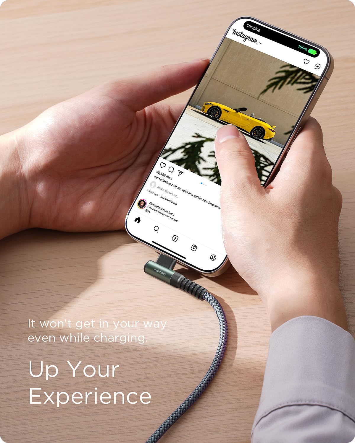 AINOPE 6.6FT USB C Cable [2-Pack] Fast Charging, Right Angle, Grey, Model AP544-2M, Compatible with iPhone 17, Galaxy S10+,