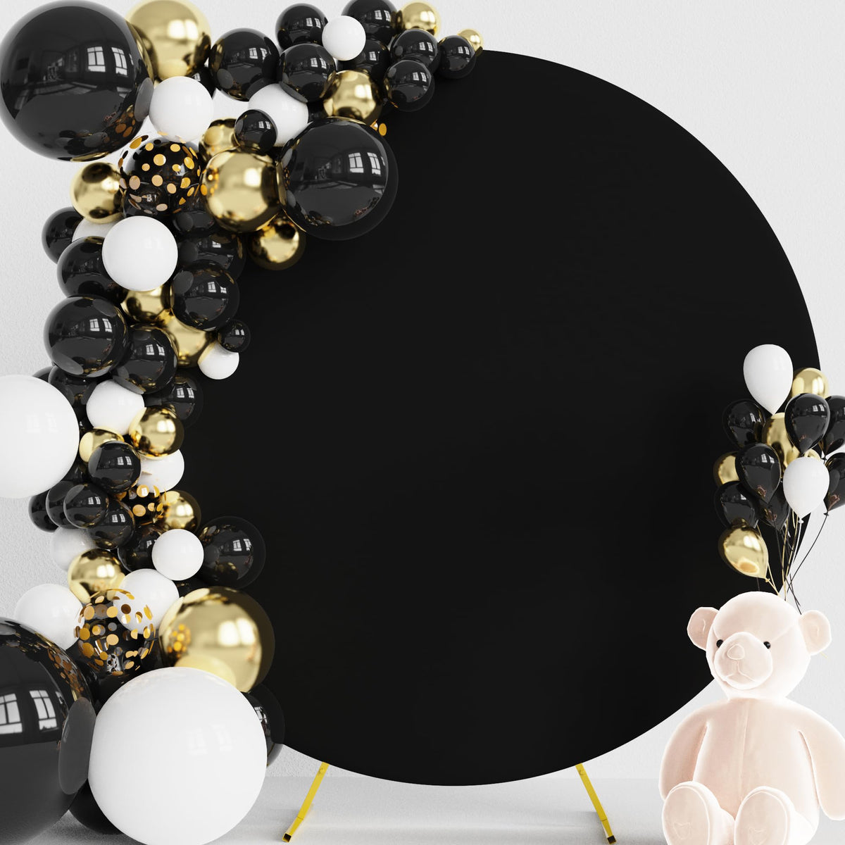 Wokceer 6.6Ft Round Backdrop Cover Black Round Arch Covers With Buckles Polyster Circle Balloon Arch Cover For Wedding Birthday 