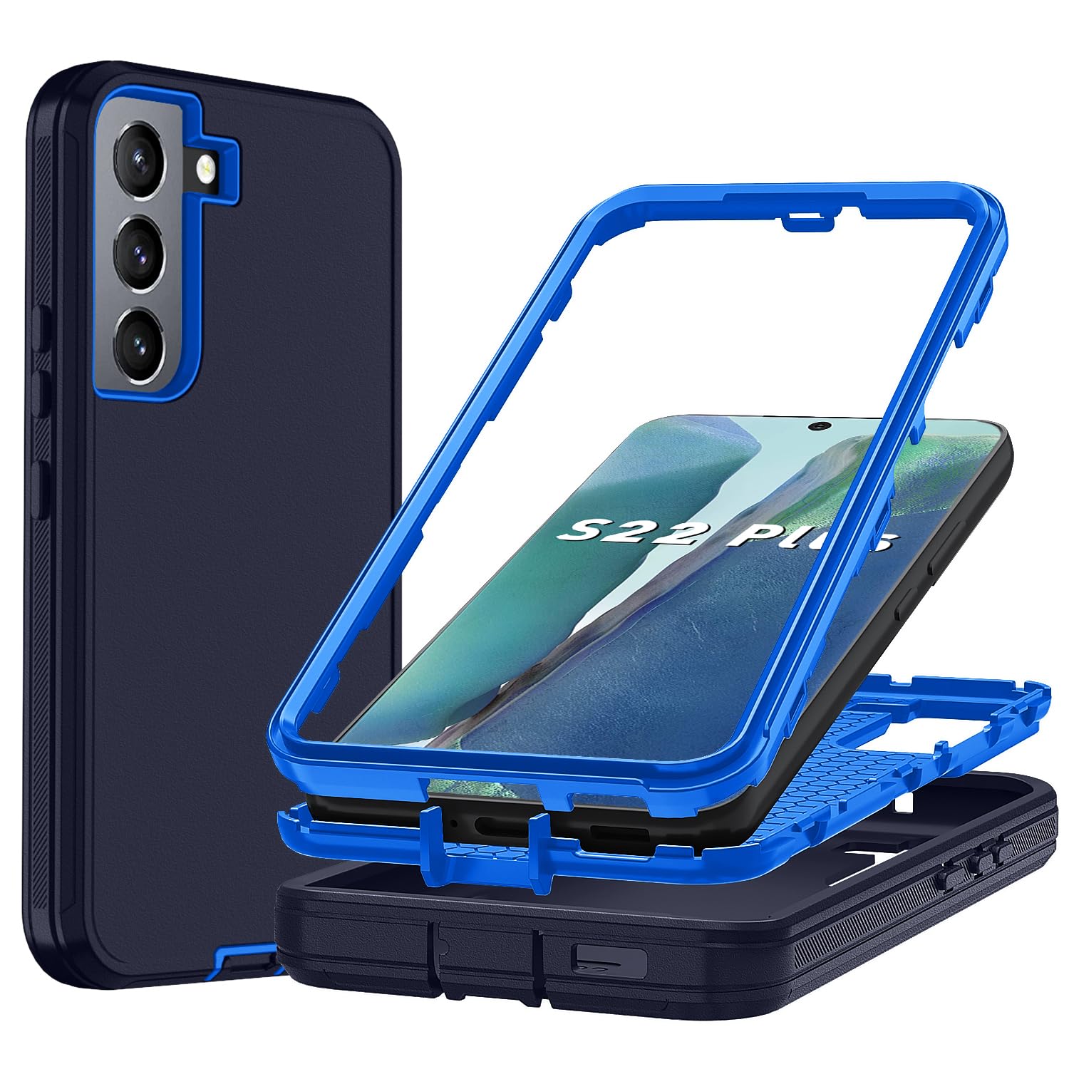 Ylzhe for S22 Plus Phone Case,3 in 1 Protective Cases Galaxy S22+ Case,Shockproof TPU Hard PC Drop-Proof Case [No Screen Protect
