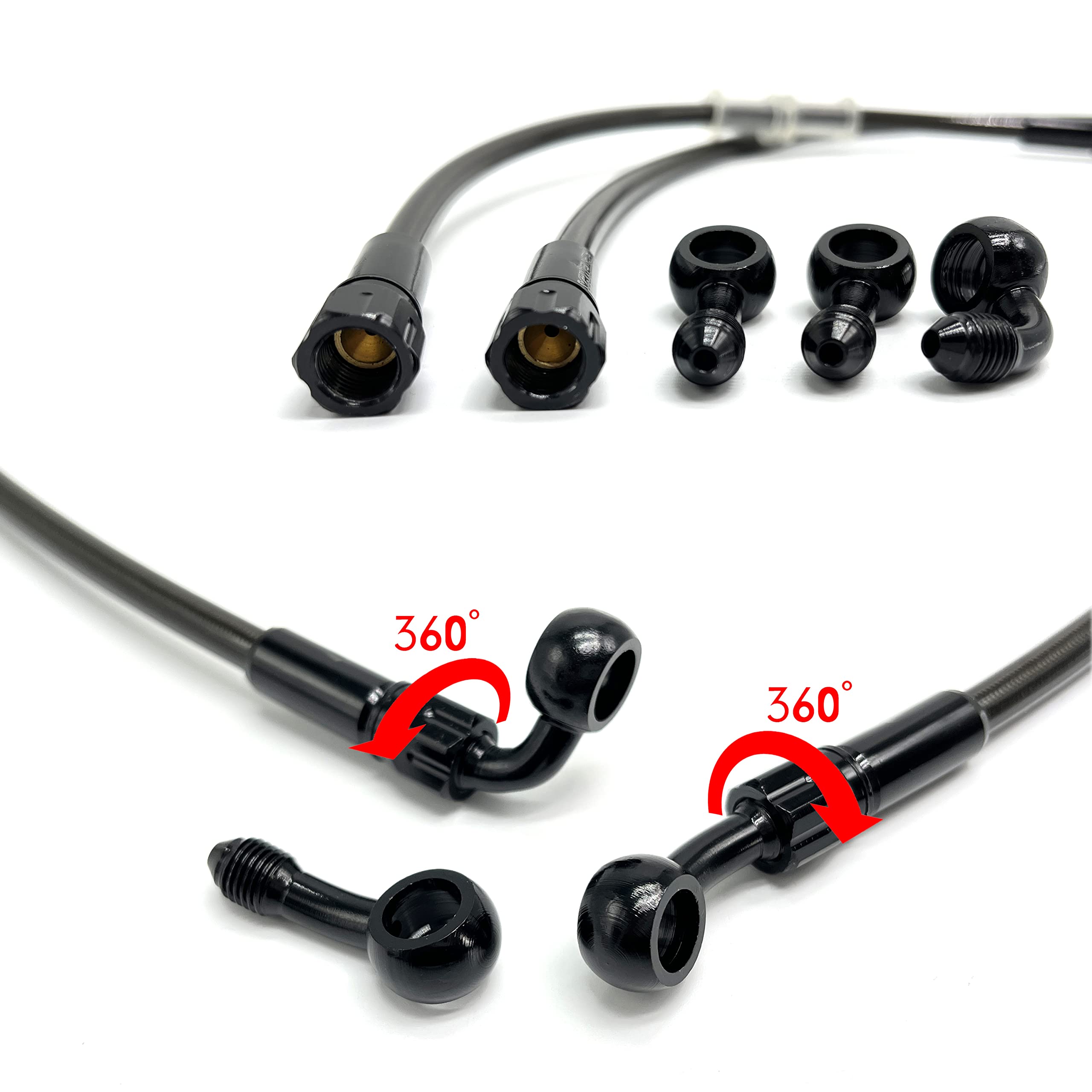 Vrweare An3 28 90 Degree M10 Stainless Steel Braided Motorcycle Brake Hose Line Oil Pipe With 360 Degree Rotatable Banjo Fit For