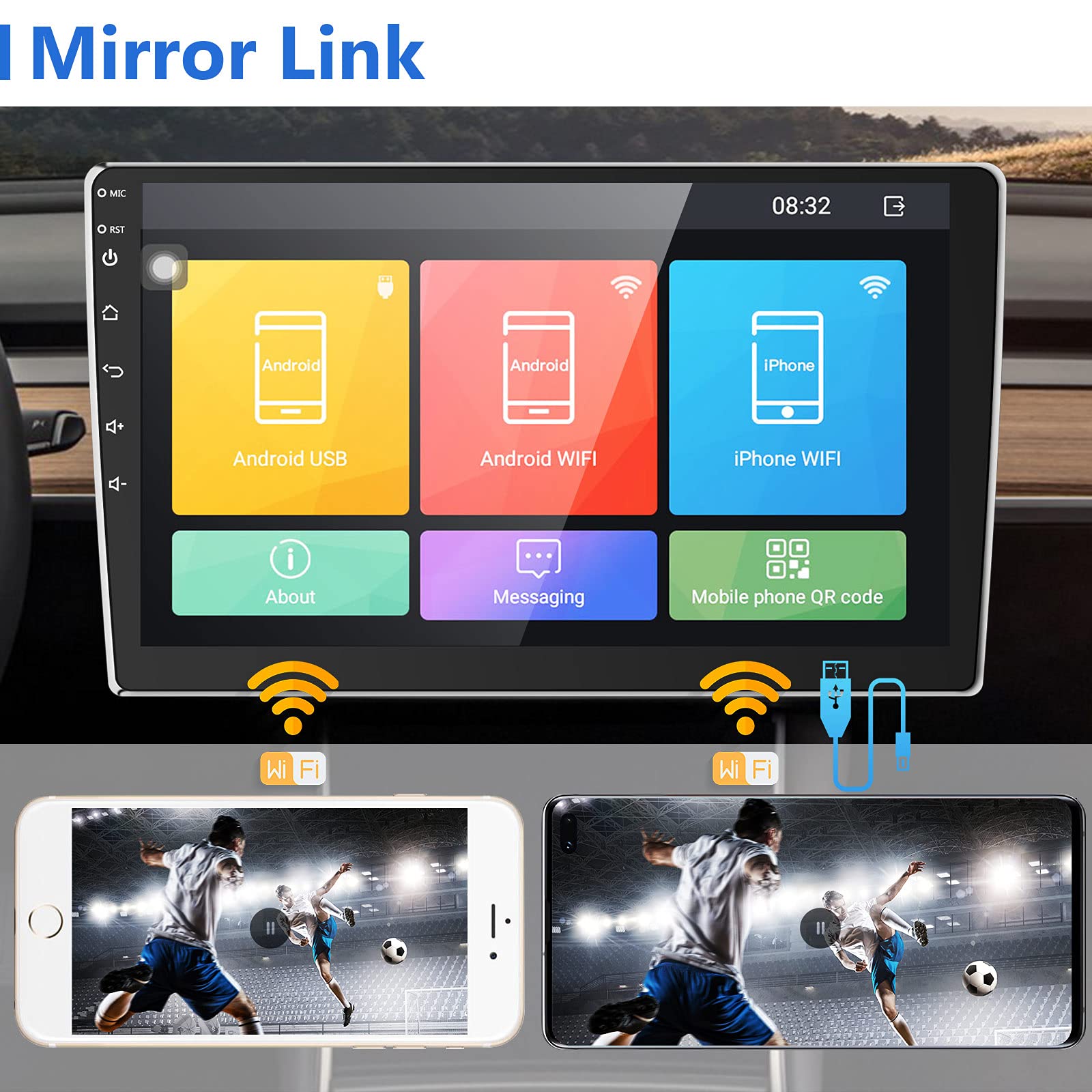 Android Double Din Car Stereo 10.1 Inch Touch Screen Bluetooth Car Radio Fm Subwoofer Gps Navigation Car Audio In Dash Head Unit