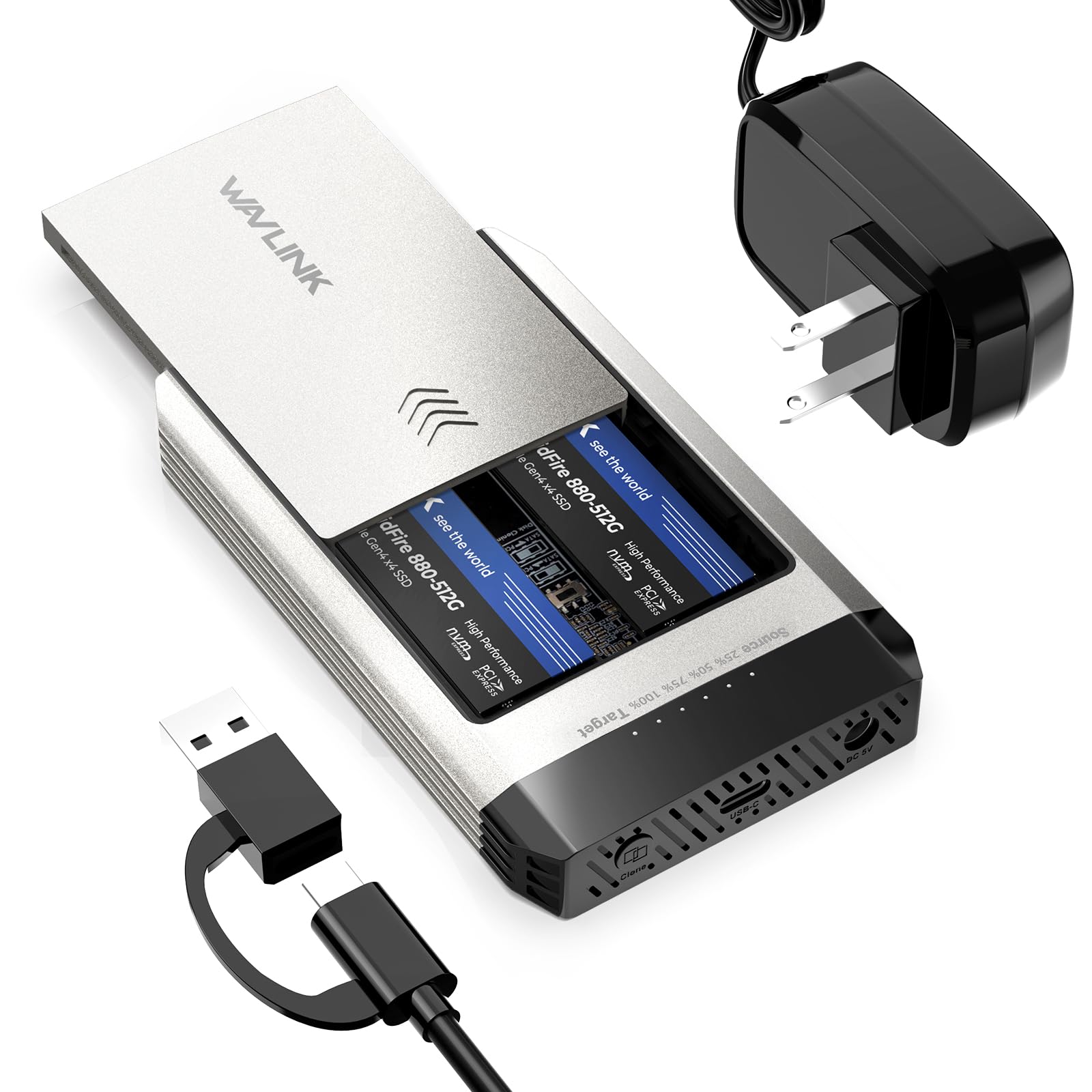 Wavlink Nvme Cloner, 20Gbps M.2 Duplicator Dual Bay Offline Clone Tool Free, M.2 Cloner With Heat Dissipation, Nvme Enclosure For Ssds Pcie Sizes 2230/2242/2260/2280, Supports Nvme And Ahci, Up To 8Tb