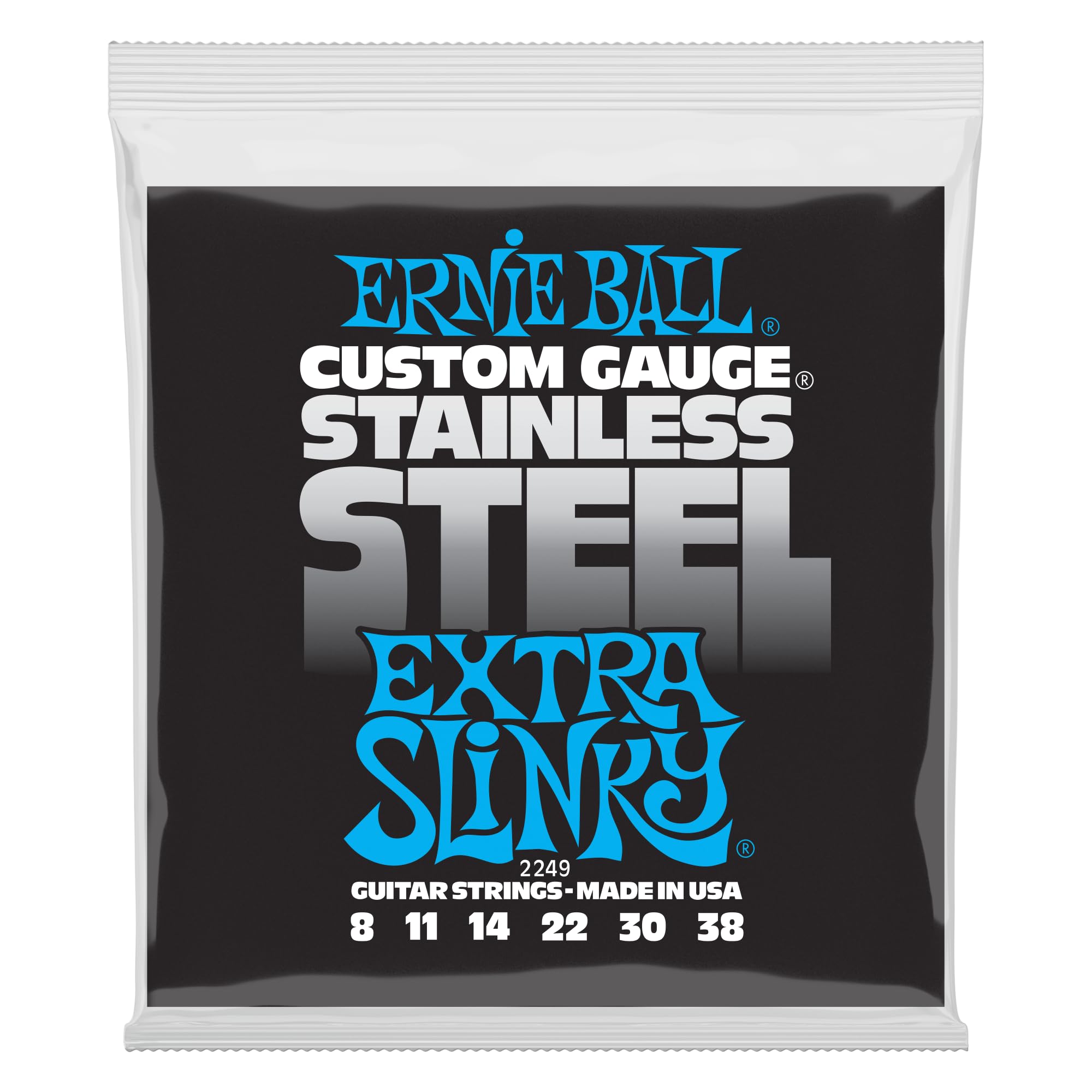 Ernie Ball Extra Slinky Stainless Steel Electric Guitar Strings, 8 38 Gauge (P02249)