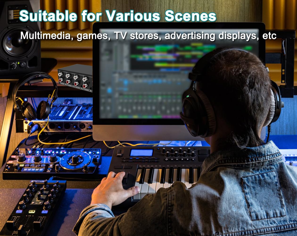 Flyroadup 3.5Mm Aux + Rca L/R Bi Directional Stereo Audio Switch 4 In 1 Out A/B Analog Audio Switcher Selector