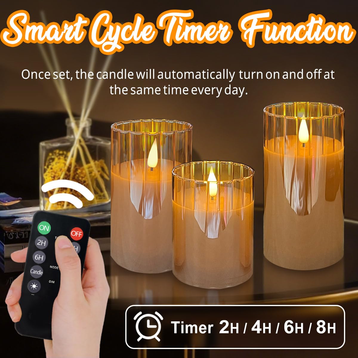 Ledholyt Rechargeable Flameless Candle, Flashing Led Pillar Real Wax Candle With Remote Control And Timer, Gold Stripes Glass El