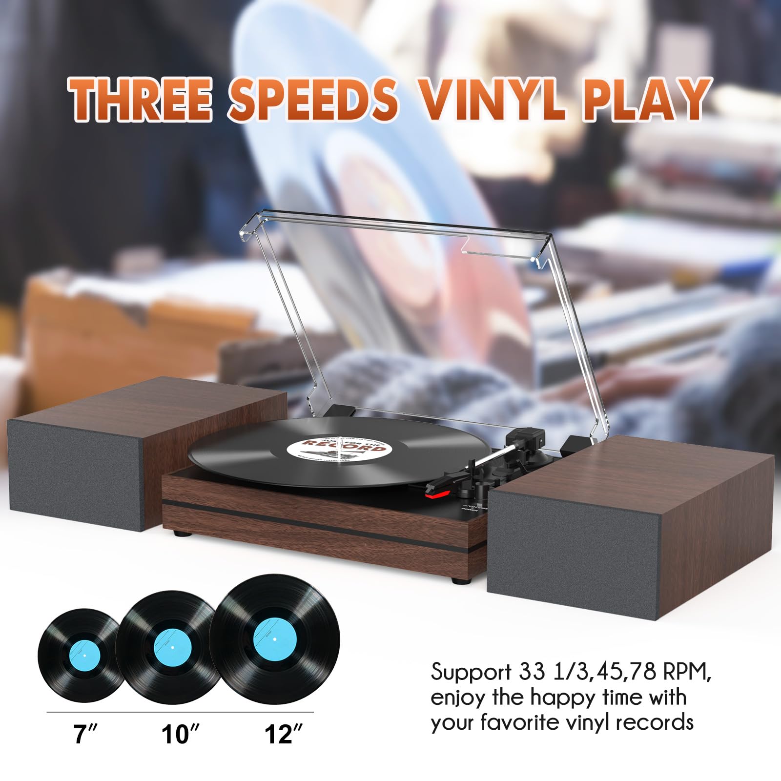 WOCKODER Vintage Record Player - Wood Brown Belt-Drive Turntable with ...
