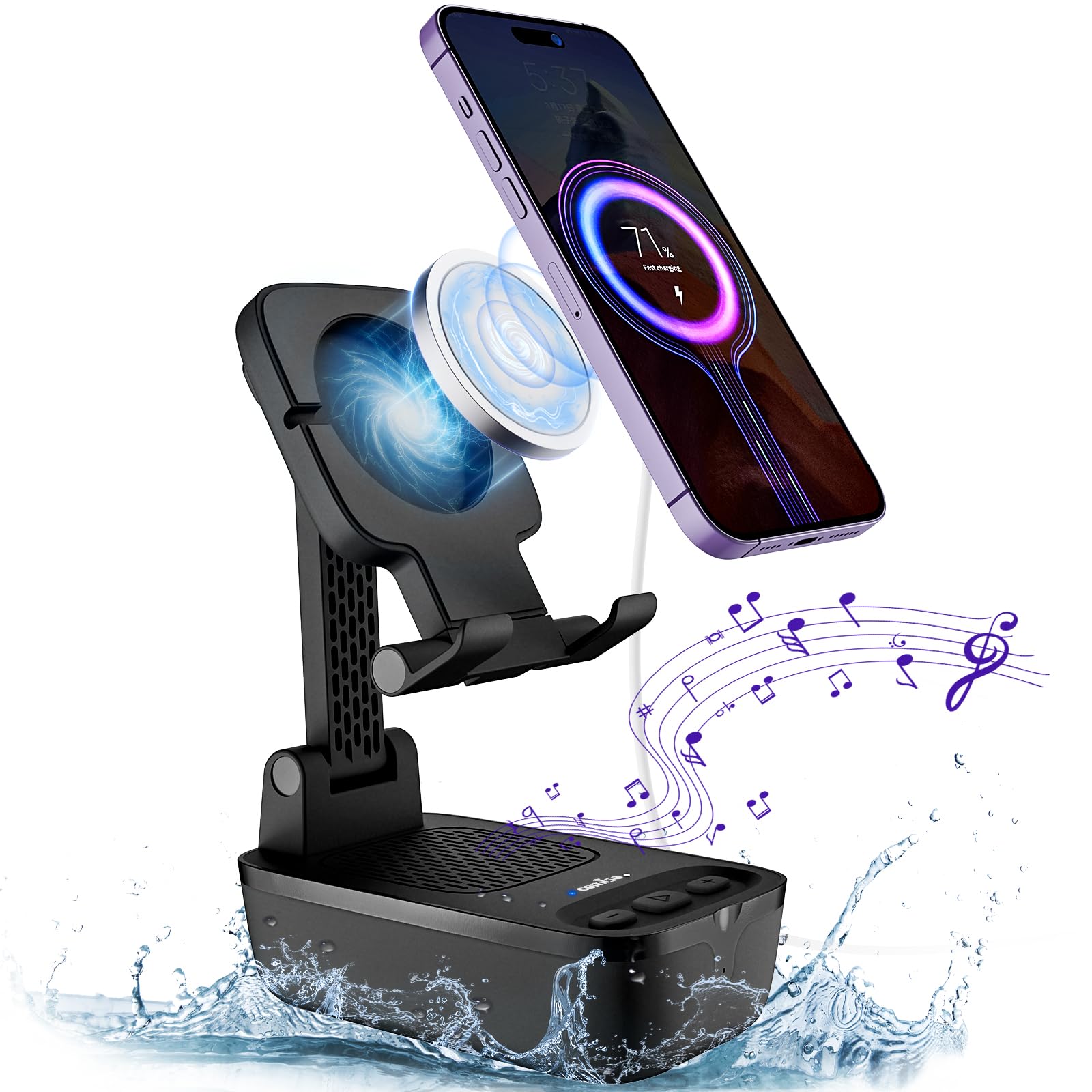 Comiso Gifts For Men Women,Birthday Gifts,Ipx7 Waterproof Cell Phone Stand With Bluetooth Speaker,Anti Slip Design Shower Phone Speaker With Hd Stereo Sound, Compatible For Any Smartphone/Tablet