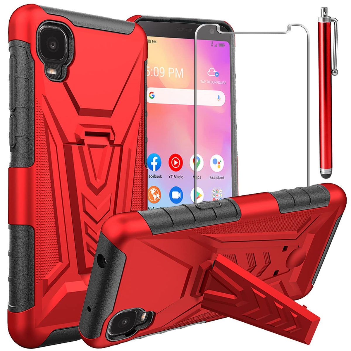 For Alcatel Tcl A3/Tcl A30 Case, With Tempered Glass Screen Protector Heavy Duty Protection Technology Built In Kickstand Rugged