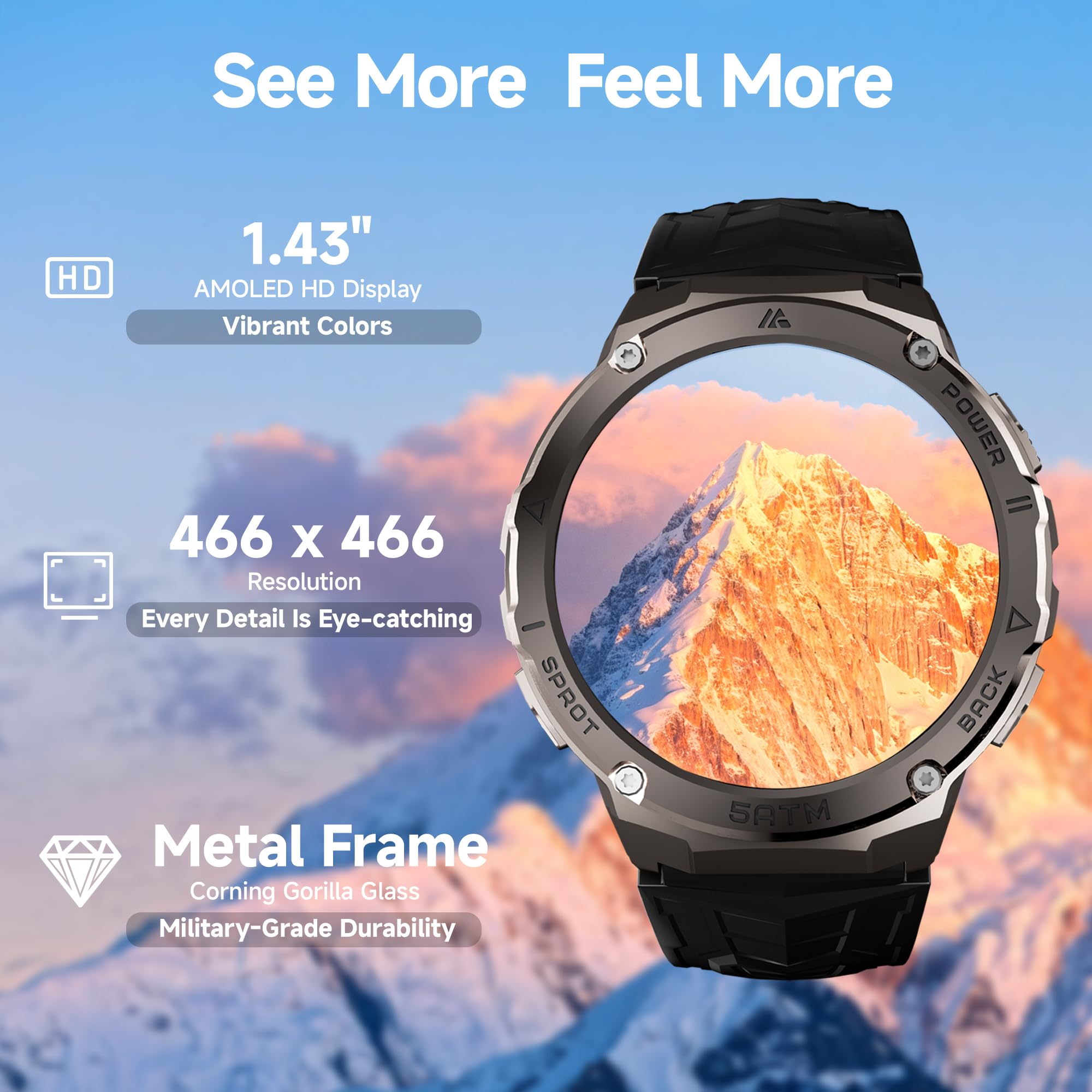 Gloryfit Smart Watch For Men (Answer/Make Calls), 1.43 ' ' Amoled Fitness Tracker With 110+ Sport Modes, 5Atm Waterproof, Heart