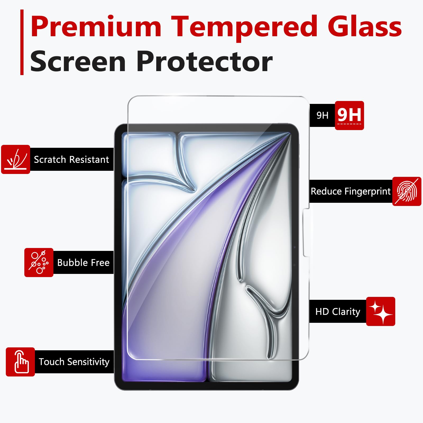 Bersem Screen Protector Compatible With Ipad Air 11 Inch 2024 (M2), Tempered Glass, Ultra Clear, Anti Scratch, Case Friendly, Ez