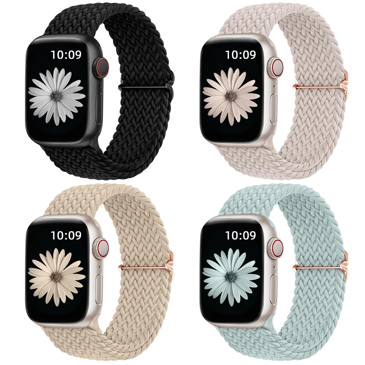 Daqin 4 Pack Stretchy Braided Solo Loop Compatible With Apple Watch Band 40Mm 38Mm 41Mm 42Mm 44Mm 45Mm 46Mm 49Mm Women Men, Nylo