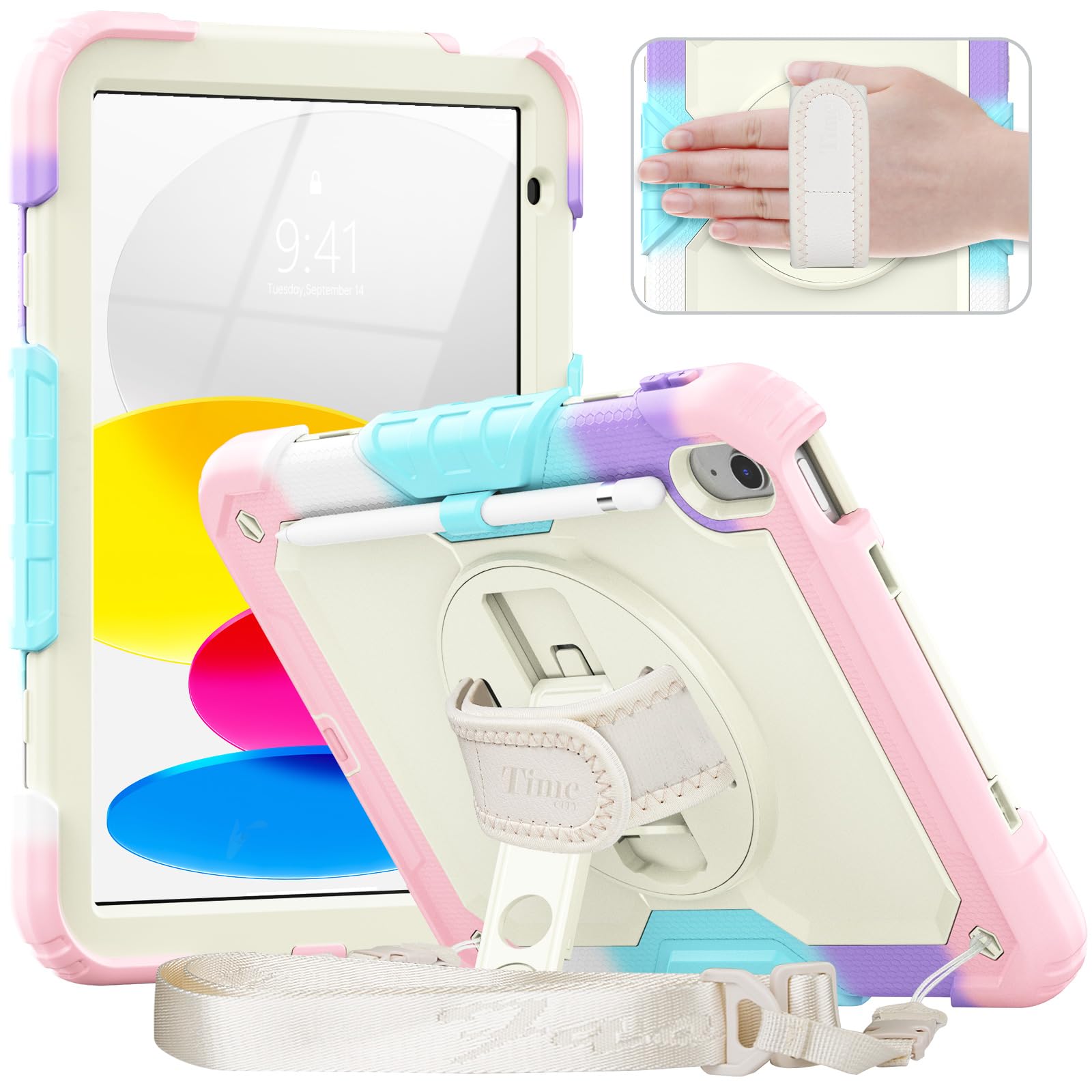 Timecity For Ipad 10Th Generation Case, For Ipad 10.9 Case 2022 2023: With Strong Protection, Screen Protector, 360 Rotating Sta