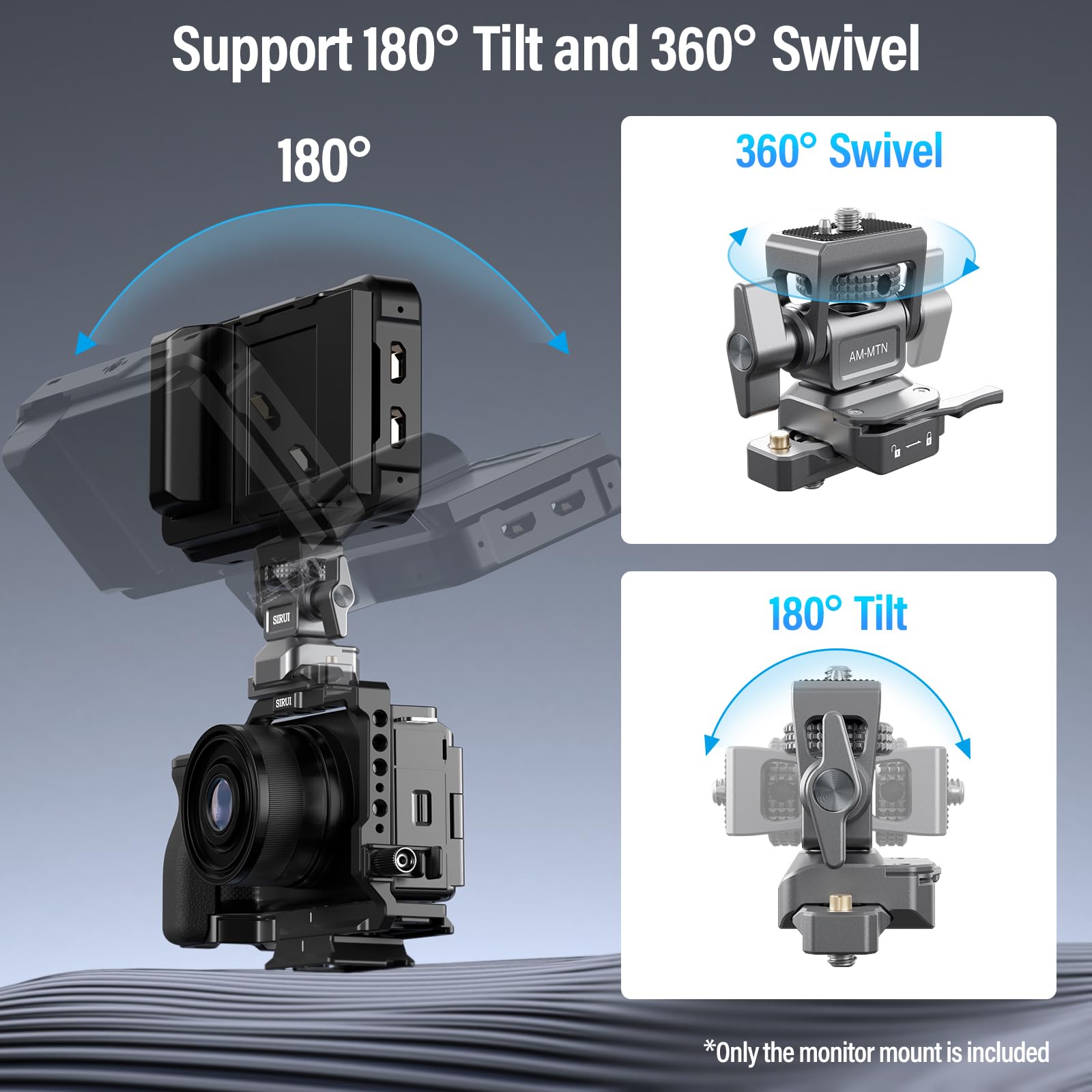 Sirui Camera Monitor Holder With Nato System Mount, 360� Swivel And 180� Tilt Field Monitor Mount For 5� And 7� Monitor, Nato Rail Included, Am Mtn