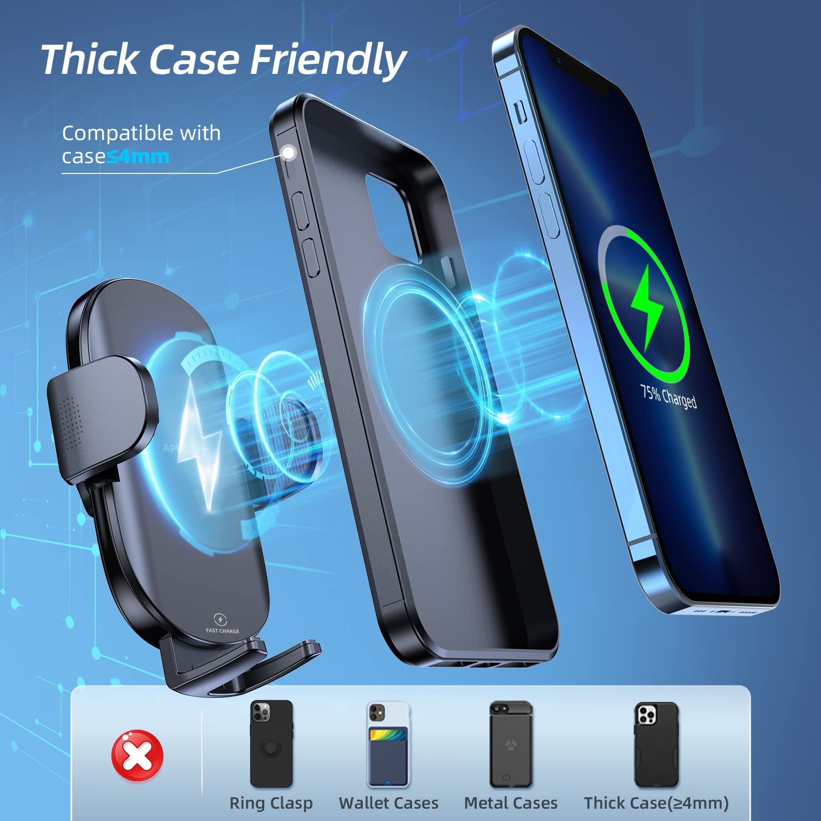 Apps2Car Wireless Car Charger 15W Fast Charging Car Phone Holder Charger Wireless Car Charger Mount For Dashboard Windshield Air