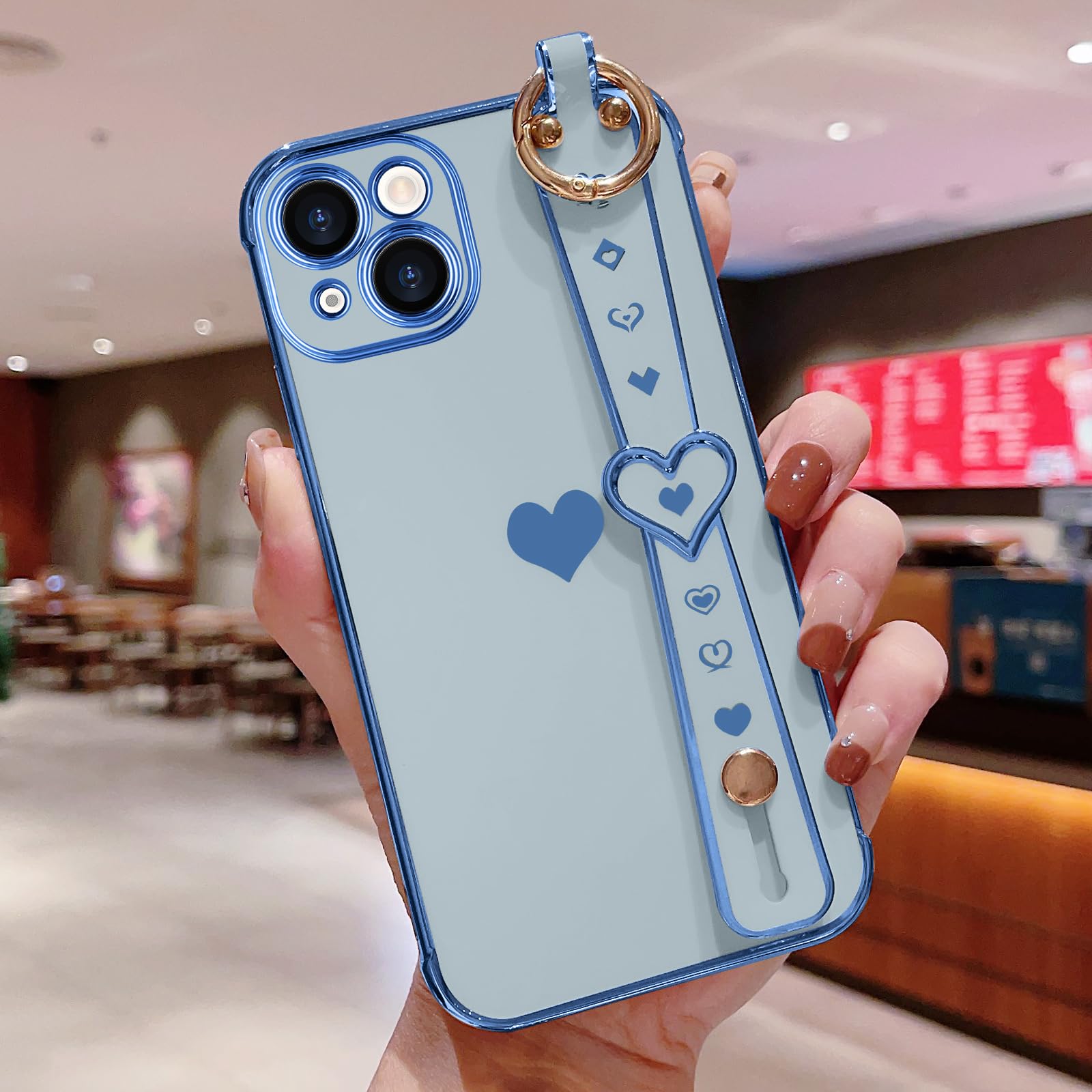 Llz.Coque For Iphone 15 Case With Strap For Women Girls [2   Screen Protectors], Cute Love Hearts Design, Wristband Kickstand Pl