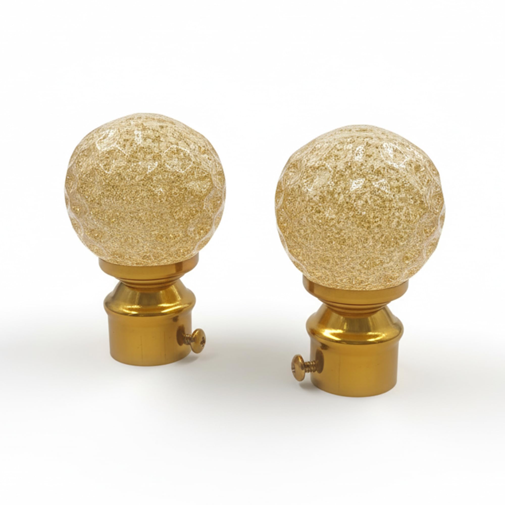 Atlantic Curtain Rod Finials Set Of 2, Decorative Textured Resin Globe Finials With Gold Finish For Standard Drapery Rods