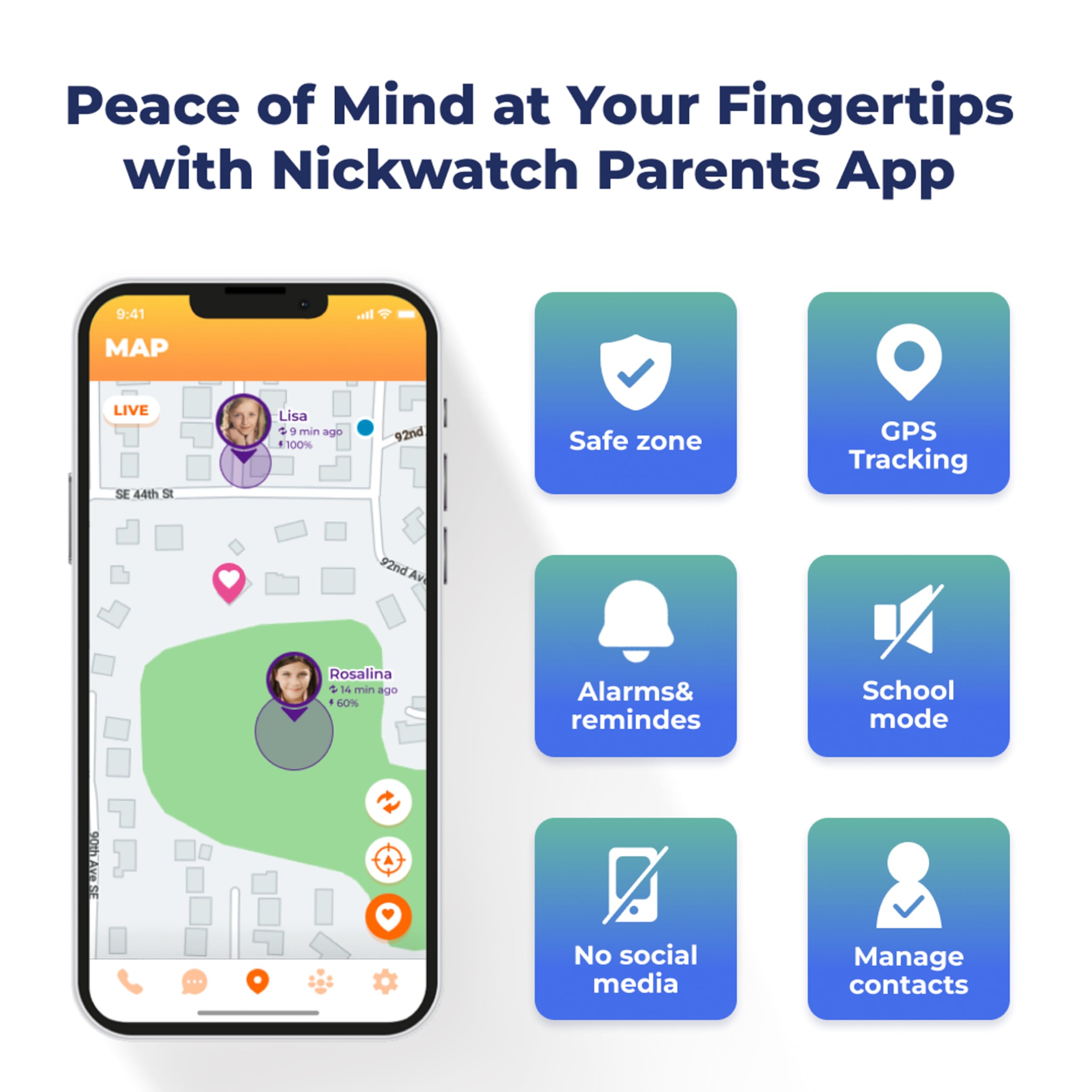 Nickwatch By Nickelodeon Gps Tracking Smartwatch With App, Chat & Call, Durable, Sos Call, Motion Games, Step Counter, School Mo