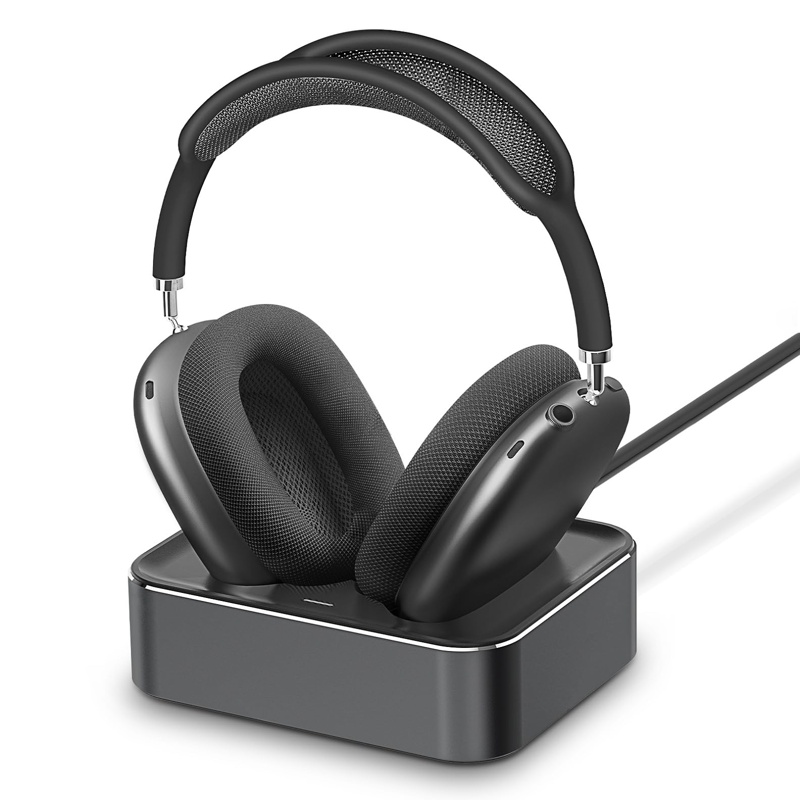 Headphone Charging Station for AirPods Max 2024 & 2020 - Magnetic Headset Charger Dock with Dual Connectors (Space Gray)
