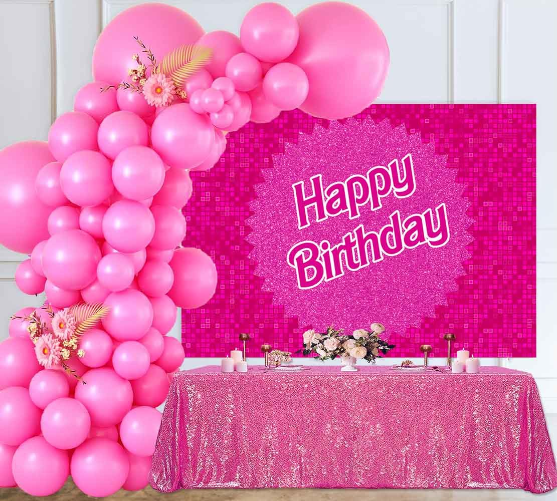 Sensfun Glitter Hot Pink Birthday Backdrop Princess Girl Birthday Party Decorations Shinning Square Squins Wall Photography Back