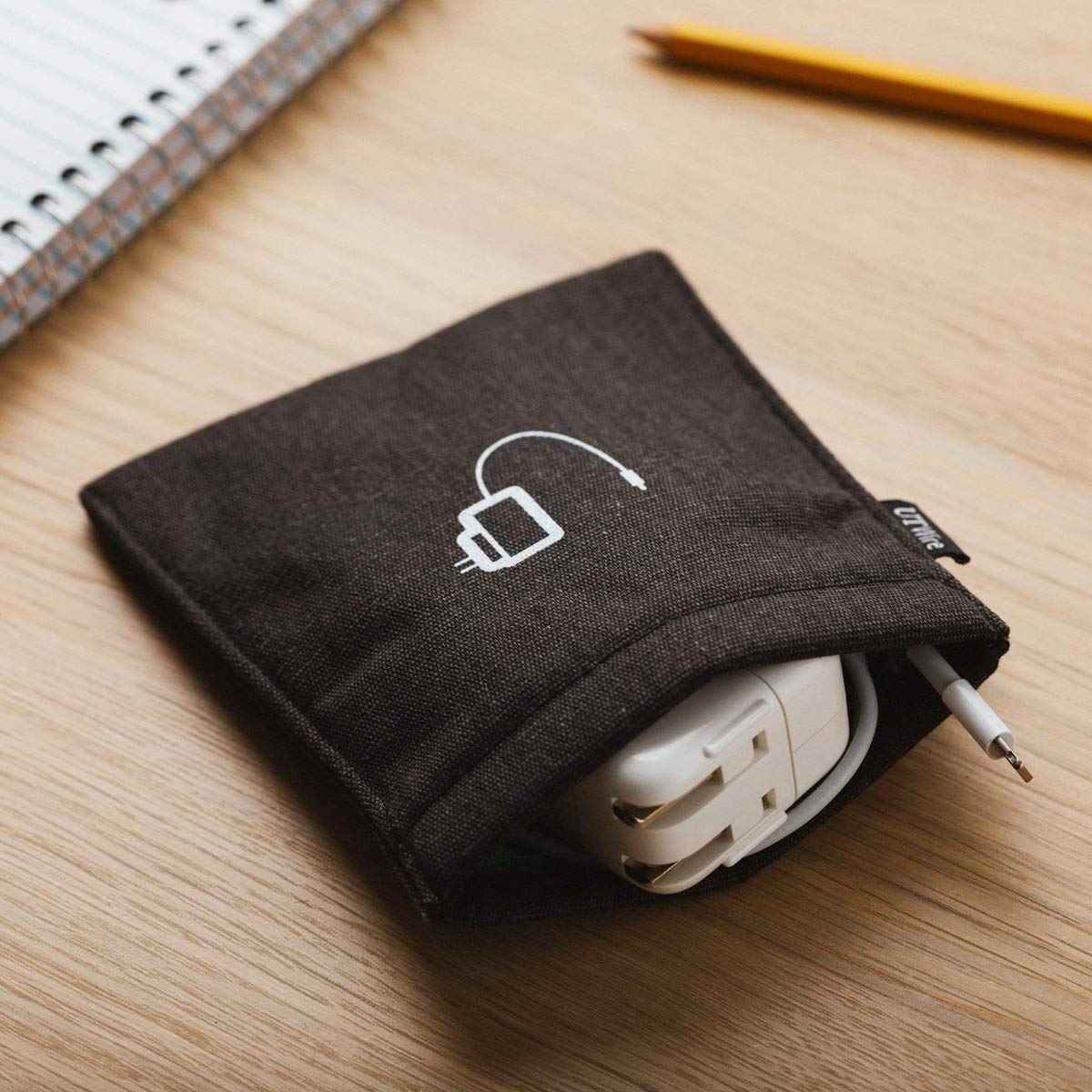 Ut Wire Pocket Mobile Charger Case Pouch Bag Organzier (Black) - 2 Pack