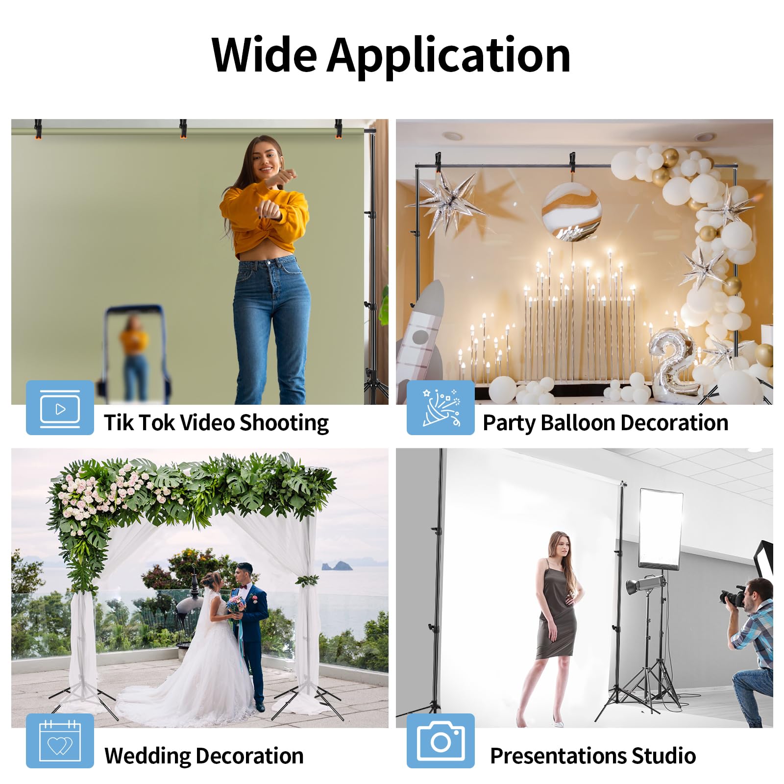 Four Legged Backdrop Stand 6.5X10Ft, Adjustable Video Studios Photo Backdrop, High Stable Backdrop Stand For Parties, Weddings,