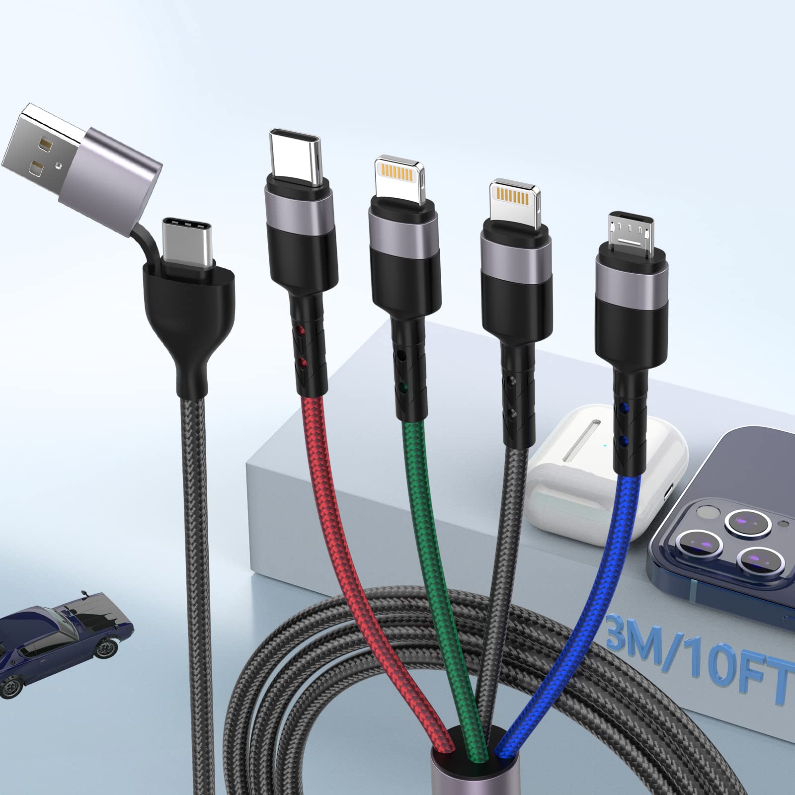 3M/10Ft 6 In 1 Multi Usb Universal Phone Charging Cable