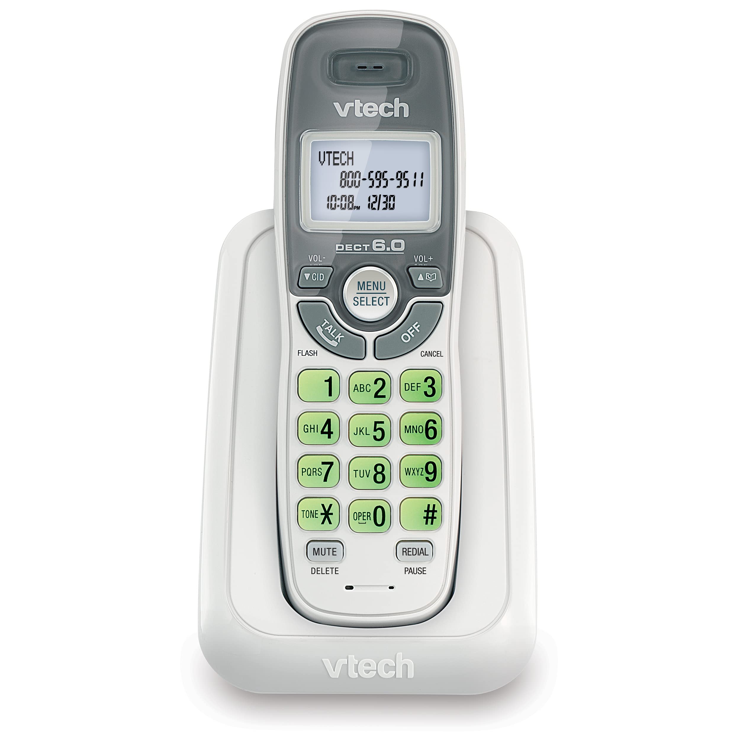 Vtech Cs6114 Dect 6.0 Cordless Phone With Caller Id/Call Waiting, White/Grey With 1 Handset, 3.50 X 3.50 X 7.00 Inches