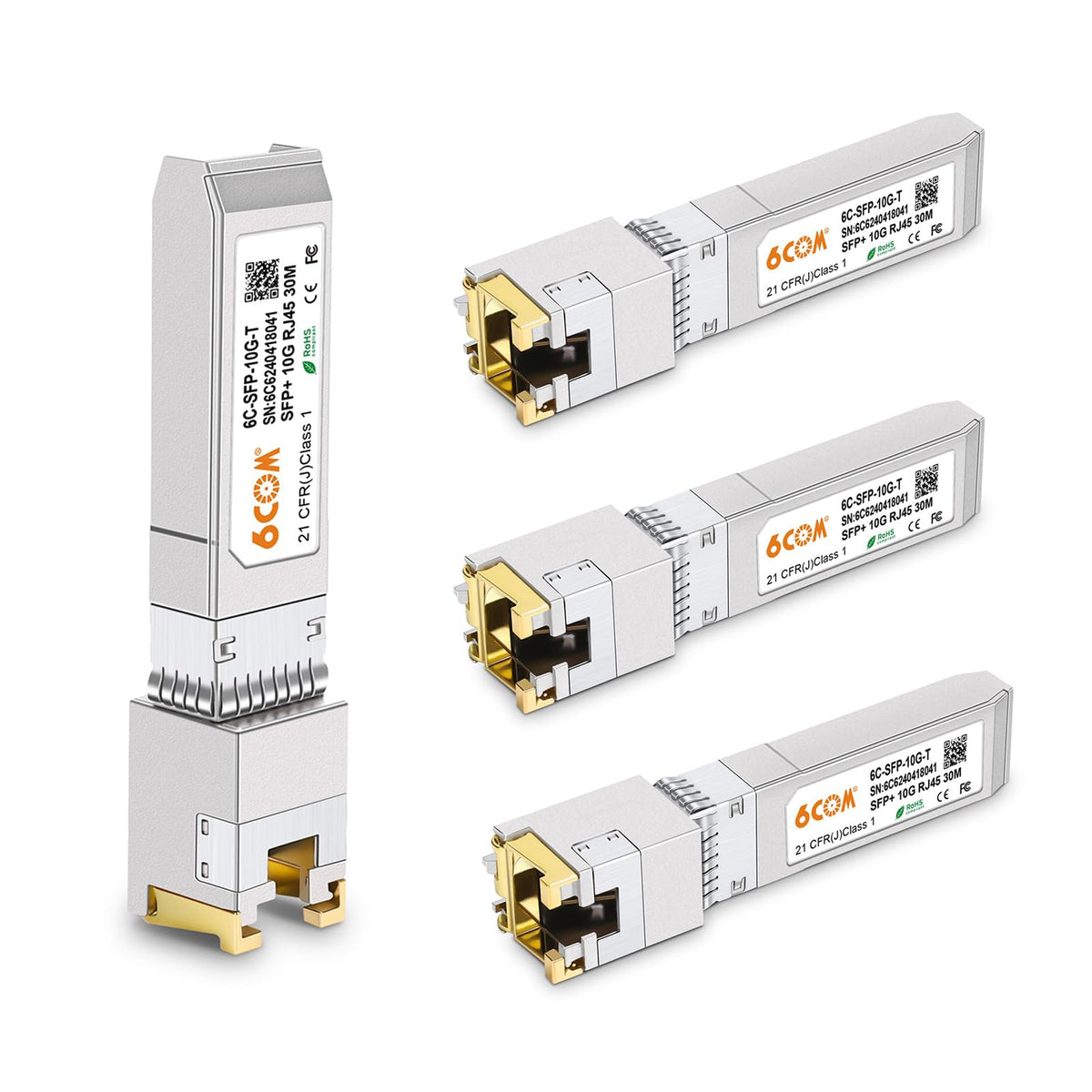 6Com 4Pack 10Gbase T Sfp+ Transceiver, 10G T Sfp+ Rj45 Copper Module Cat.6A For Cisco Sfp 10G T S, Ubiquiti Uf Rj45 10G, Fortine