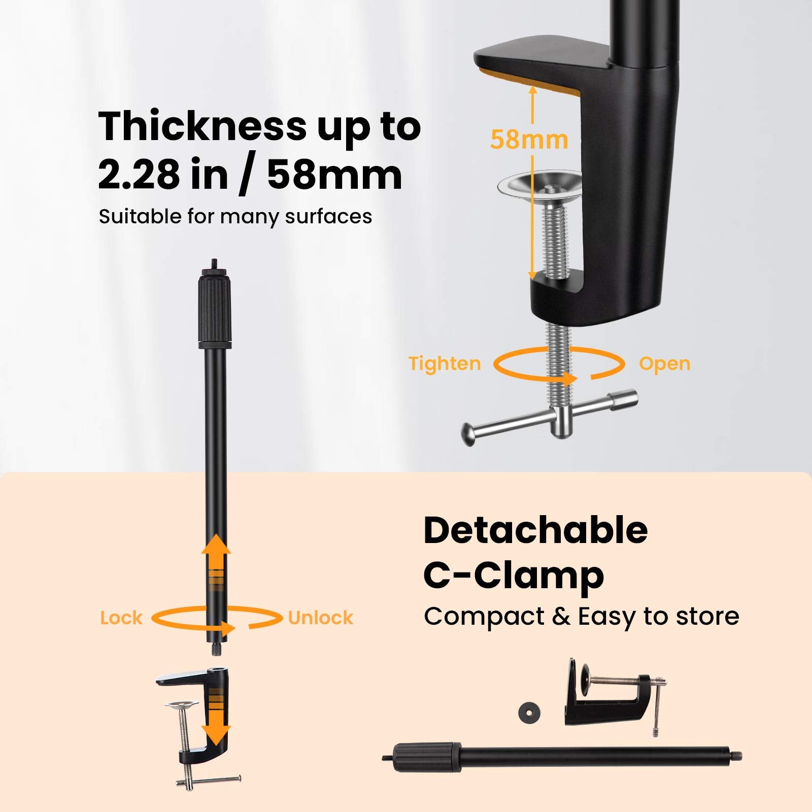 Tarion Desktop Light Stand With 1/4'' 3/8'' Screws For Ring Light Tabletop Mount L Shape Clip Stand Adjustable 14 25In/35 64Cm F