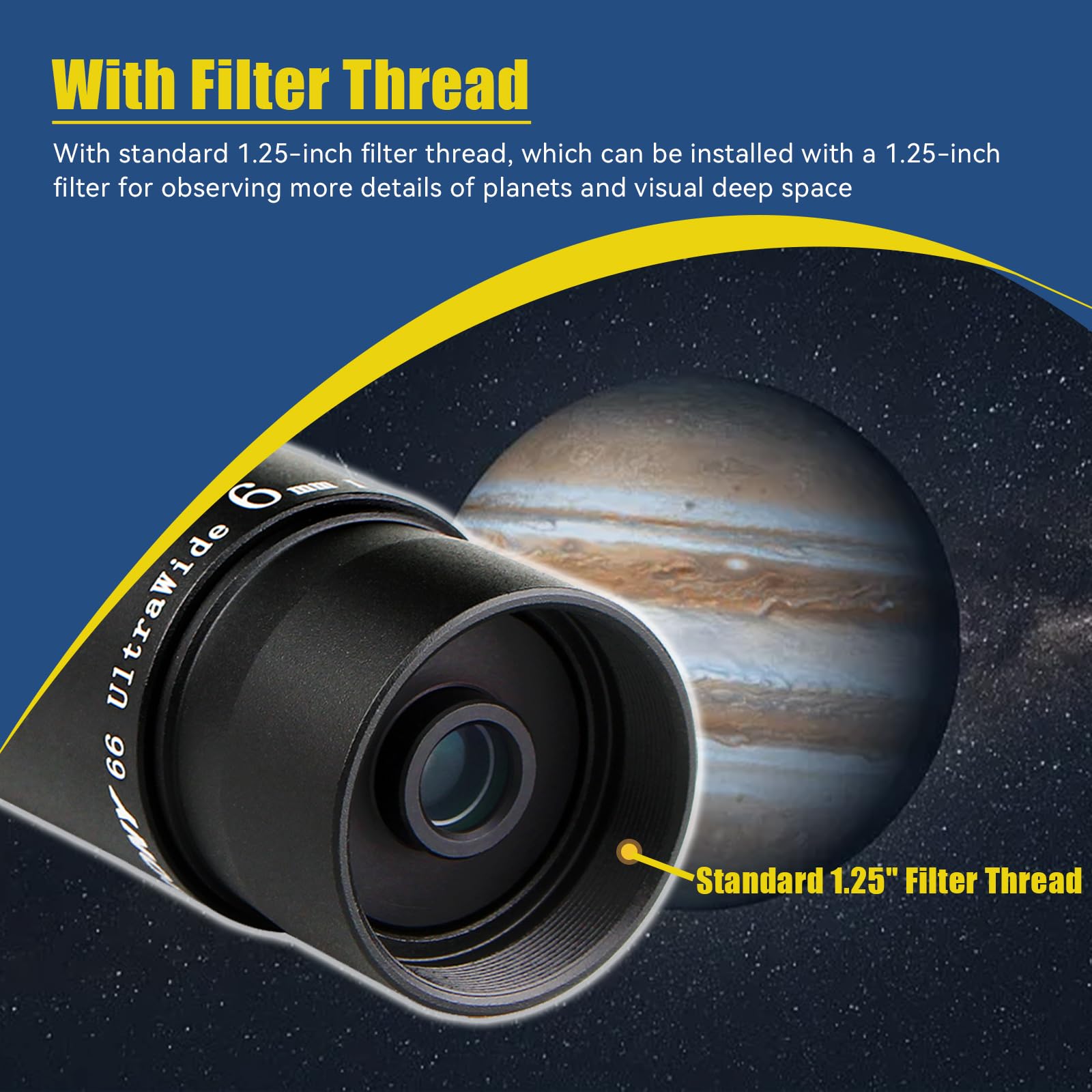 Svbony Telescope Eyepiece Fully Multi Coated 1.25 Inches Telescope Lens 66 Degree Ultra Wide Angle Hd Telescope Accessory (6Mm 9
