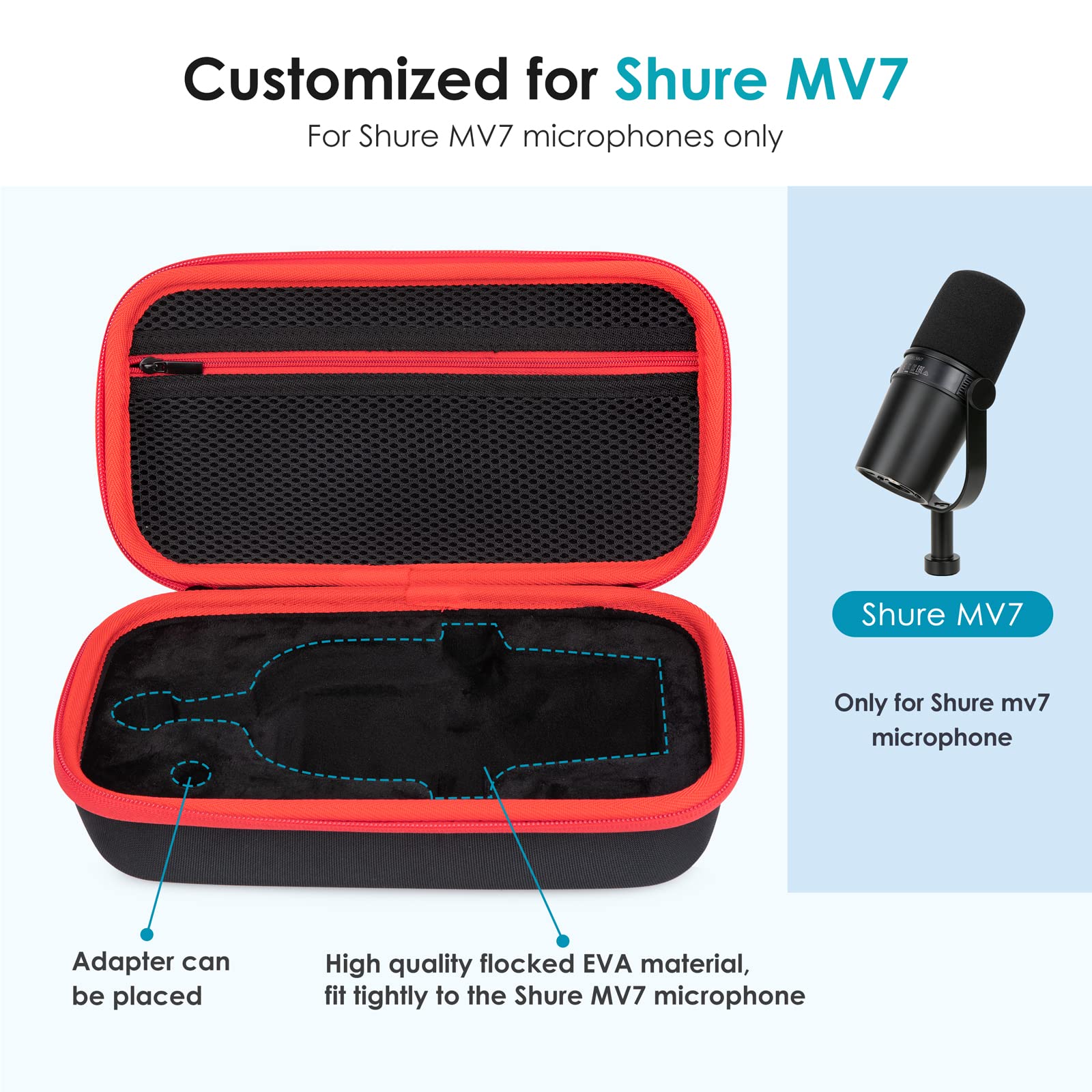 YOUSHARES MV7 Microphone Case Bag with Mic Cover Foam   Mic Case Hard Carring Case with Windshield Compatible with Shure MV7 USB Condenser Microphone