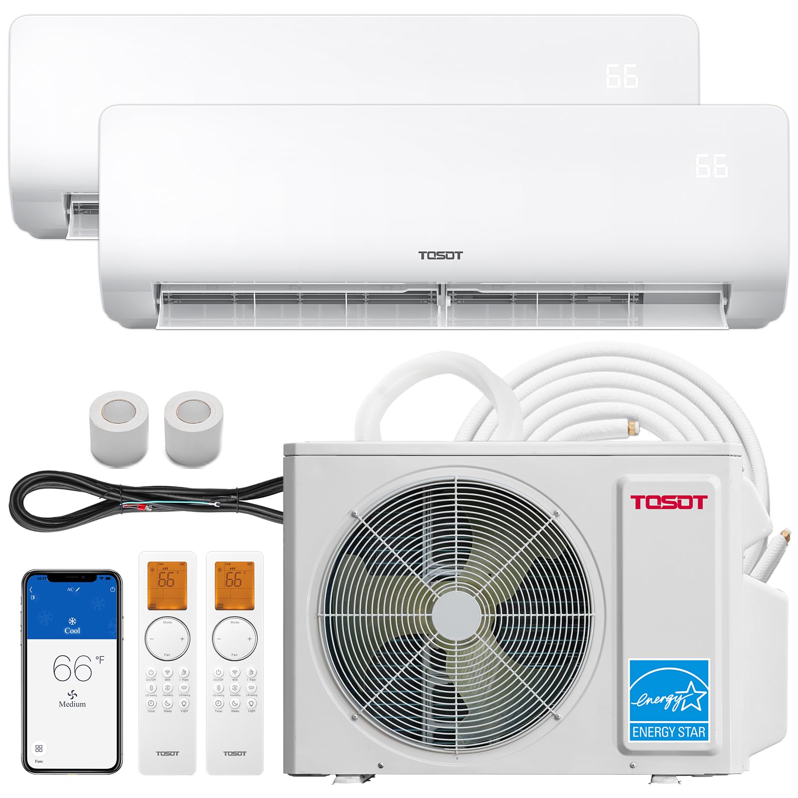 TOSOT 18,000 BTU Dual 2 Zone Mini Split Air Conditioner with Heat Pump, 21 SEER2, 230V, Wifi-Enabled Ductless Inverter Split Sys