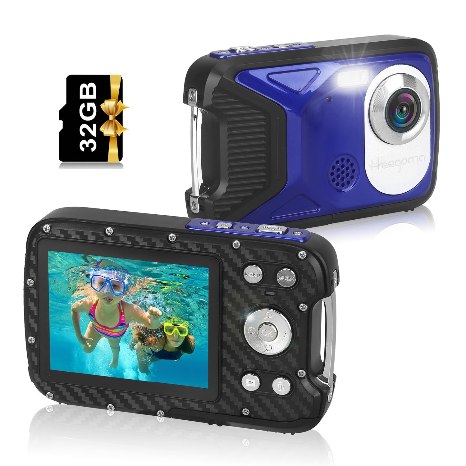 Waterproof Digital Camera,17 Ft Underwater Camera 2.8'' Lcd Hd1080P 30Mp Kids Video Camcorder With 32G Card And Rechargeable Bat