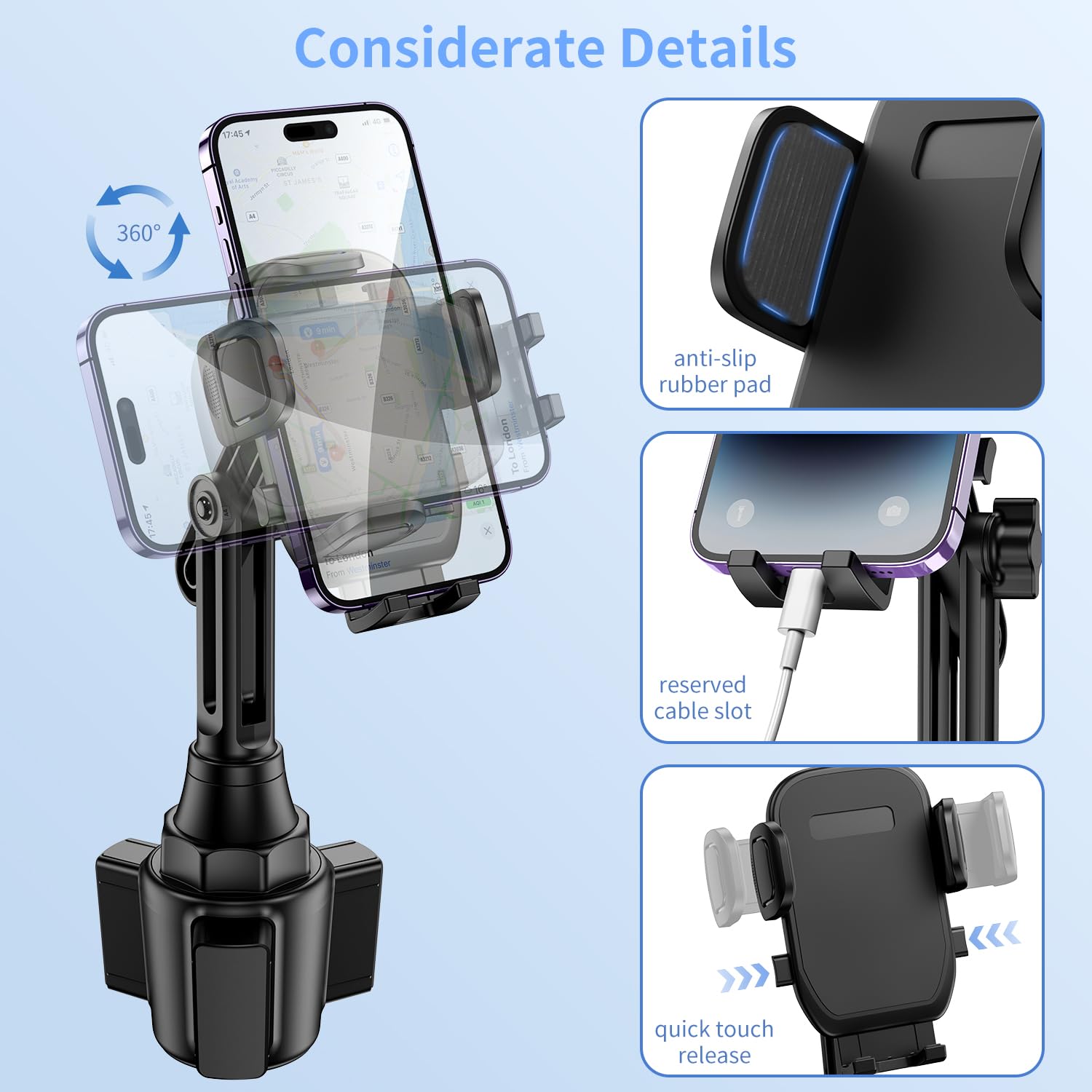 Cup Phone Holders For Your Car, Universal Adjustable Base And Long Neck Car Phone Mount Cradle, Cell Phone Holder Car Accessorie