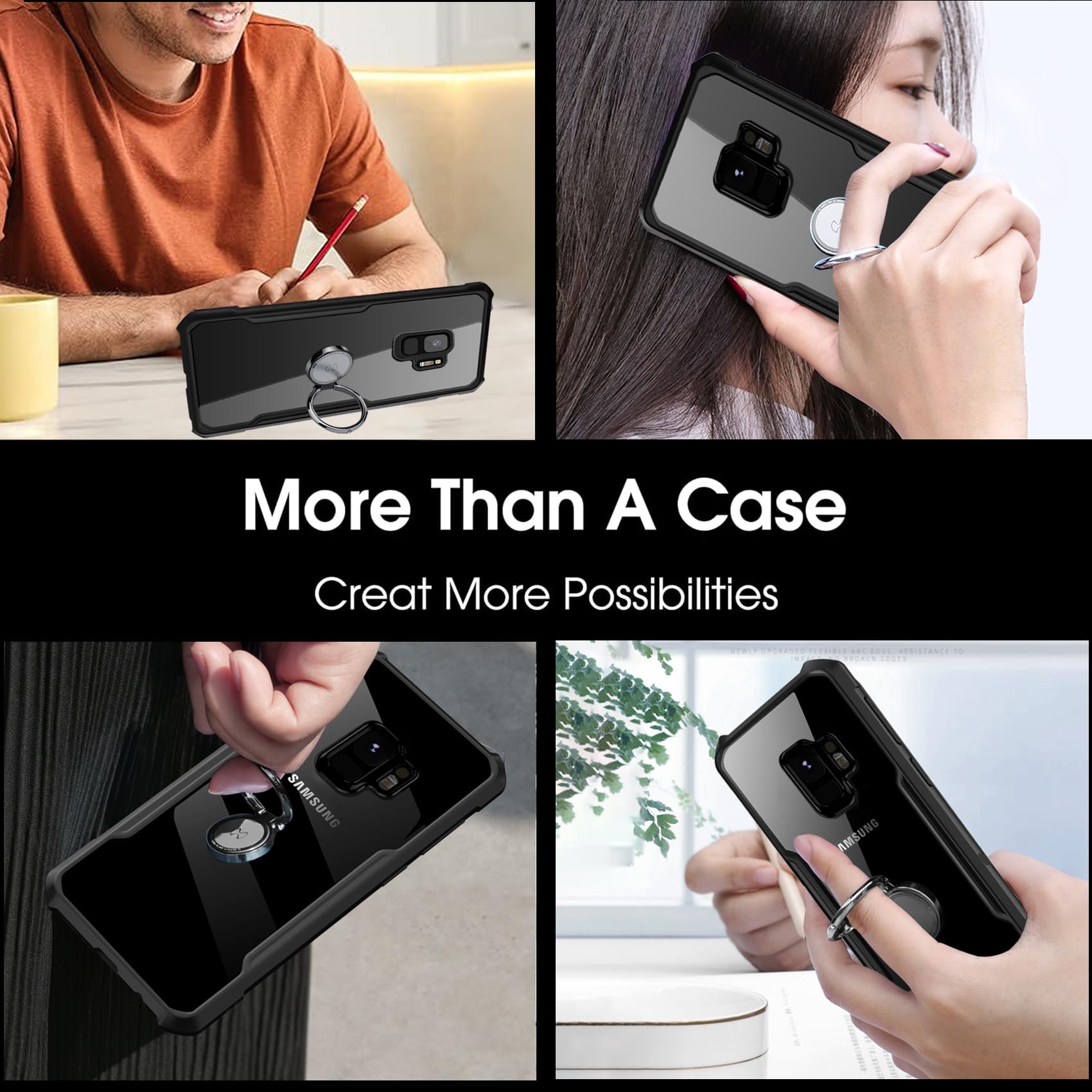 Shbdzgs For Samsung Galaxy S9 Phone Case, Kickstand With 360Ring Holder | Support Car Mount Shockproof Protective, Slim Clear Pr