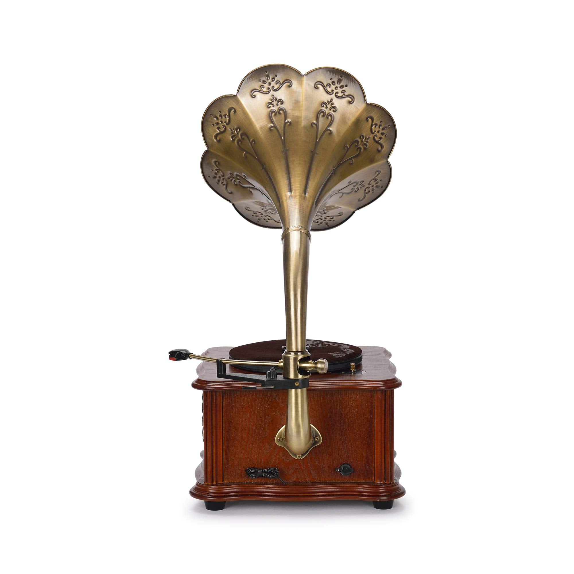 Wooden Gramophone Phonograph Turntable Vinyl Record Player Stereo Speakers System Control 33/45 Rpm Fm Aux Usb Ouput Bluetooth 4