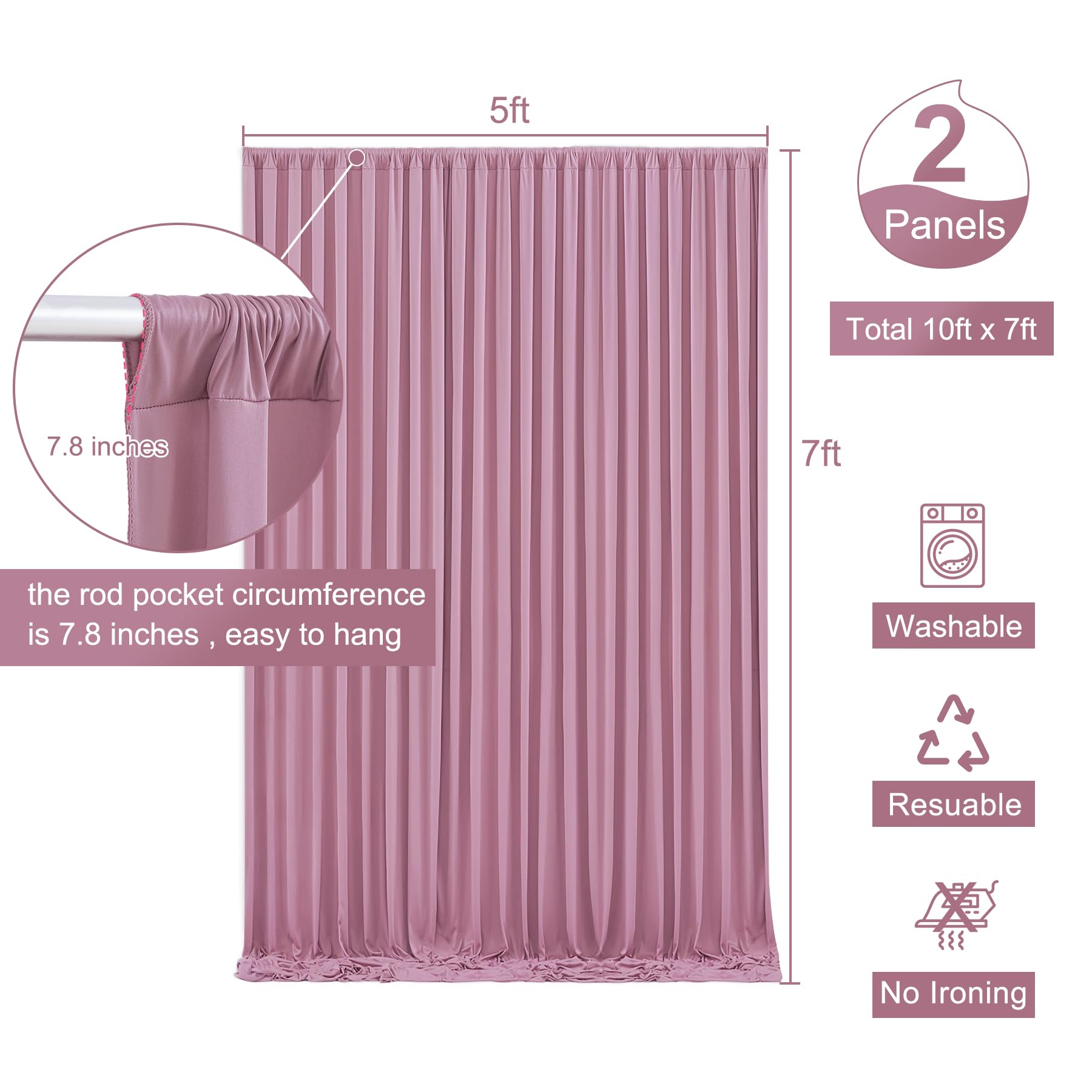 Dusty Pink Backdrop Curtain For Parties Wedding Wrinkle Free Pink Photo Curtains Backdrop Drapes Fabric Decoration For Birthday