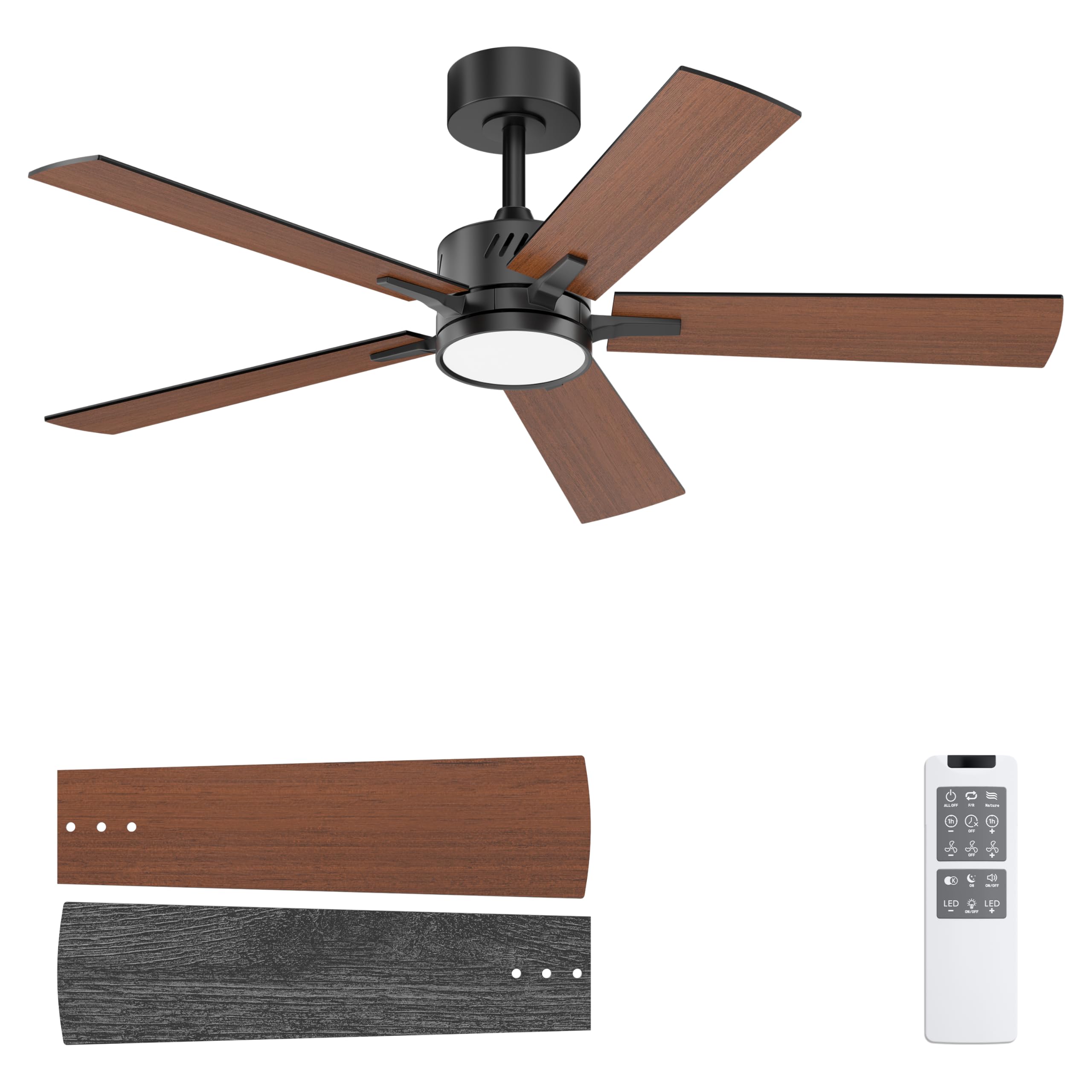 Ohniyou 48 Ceiling Fans with Lights and Remote, 6 Speeds, 3 Colors & Dimmable LED Light, Reversible DC Motor Ceiling Fan with 