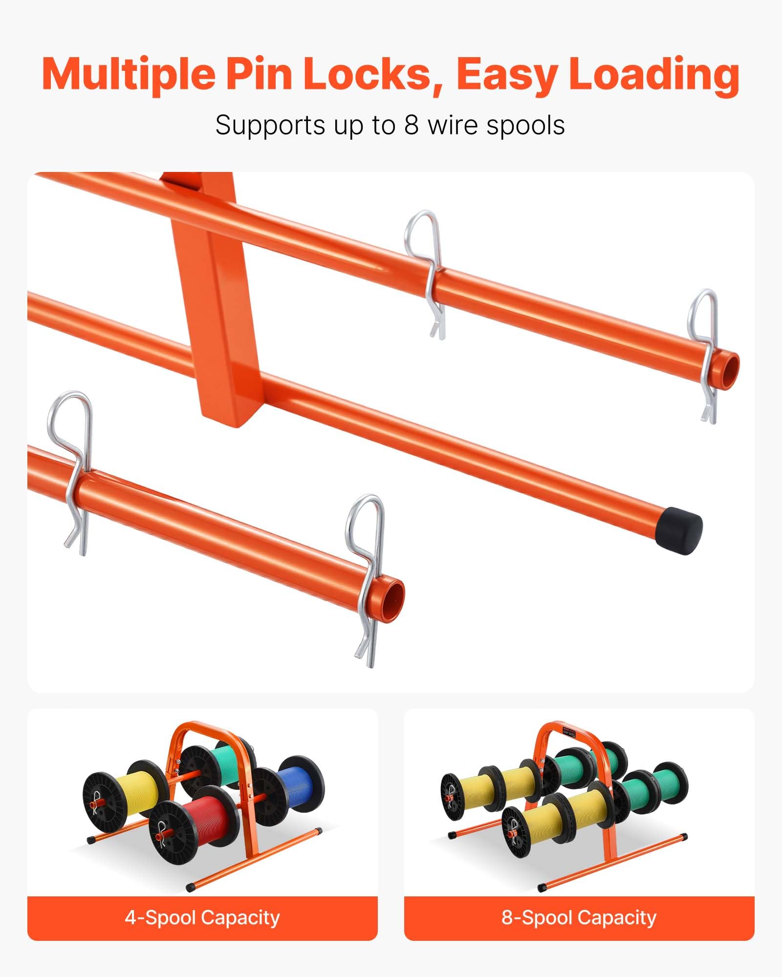 Vevor Wire Spool Rack, 100 Lbs Capacity, Smart Hand Caddy, Heavy-Duty Steel Wire Dispenser Holder For Up To 8 Spools, Max 9.45 I